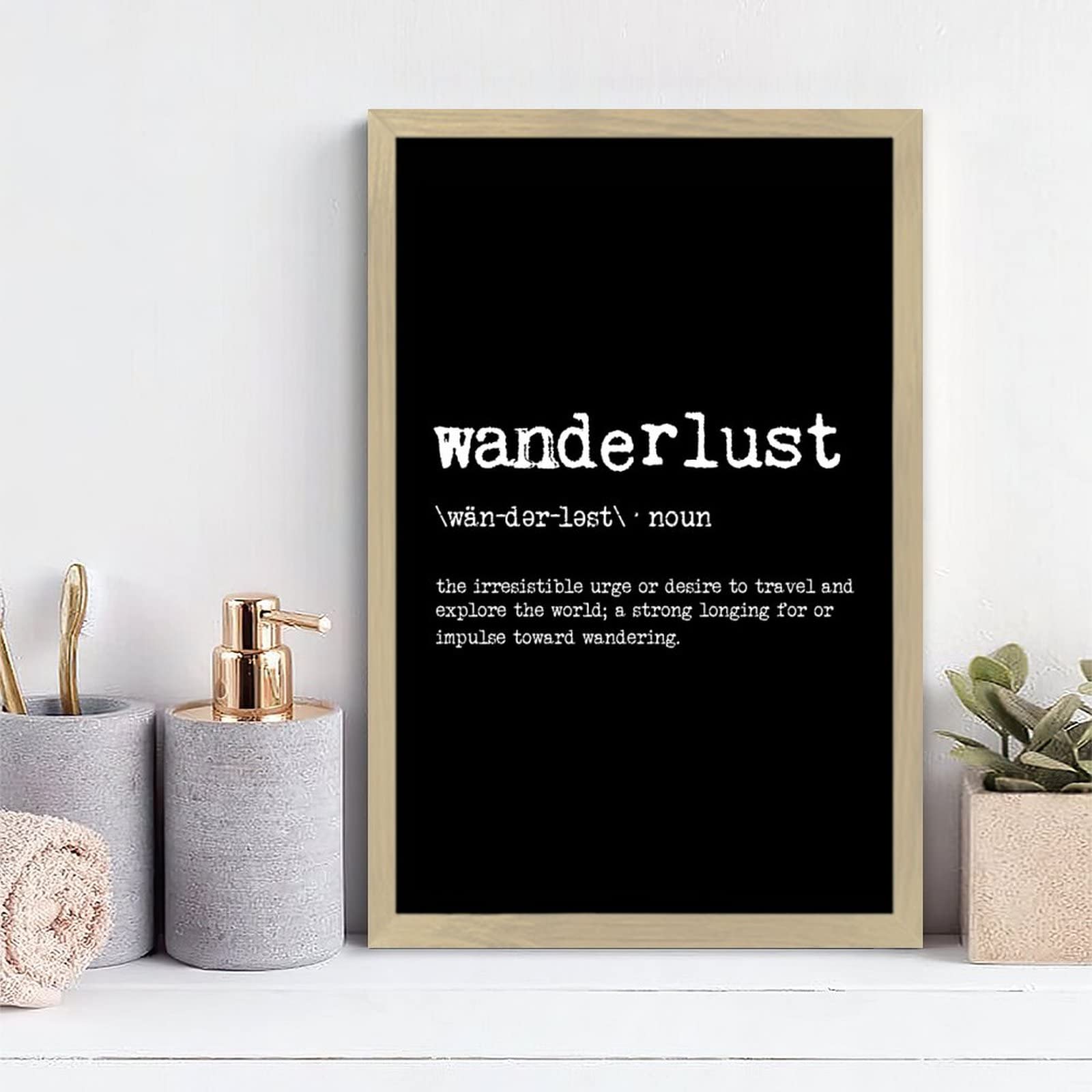 Wanderlust Dictionary Definition Wooden Wall Plaque - Black Stained Rustic Hanging Sign for Bedroom Decor, First Home Gift (12x8 Inches) - Perfect for Above Bed, Living Room, or Entryway Wall Art