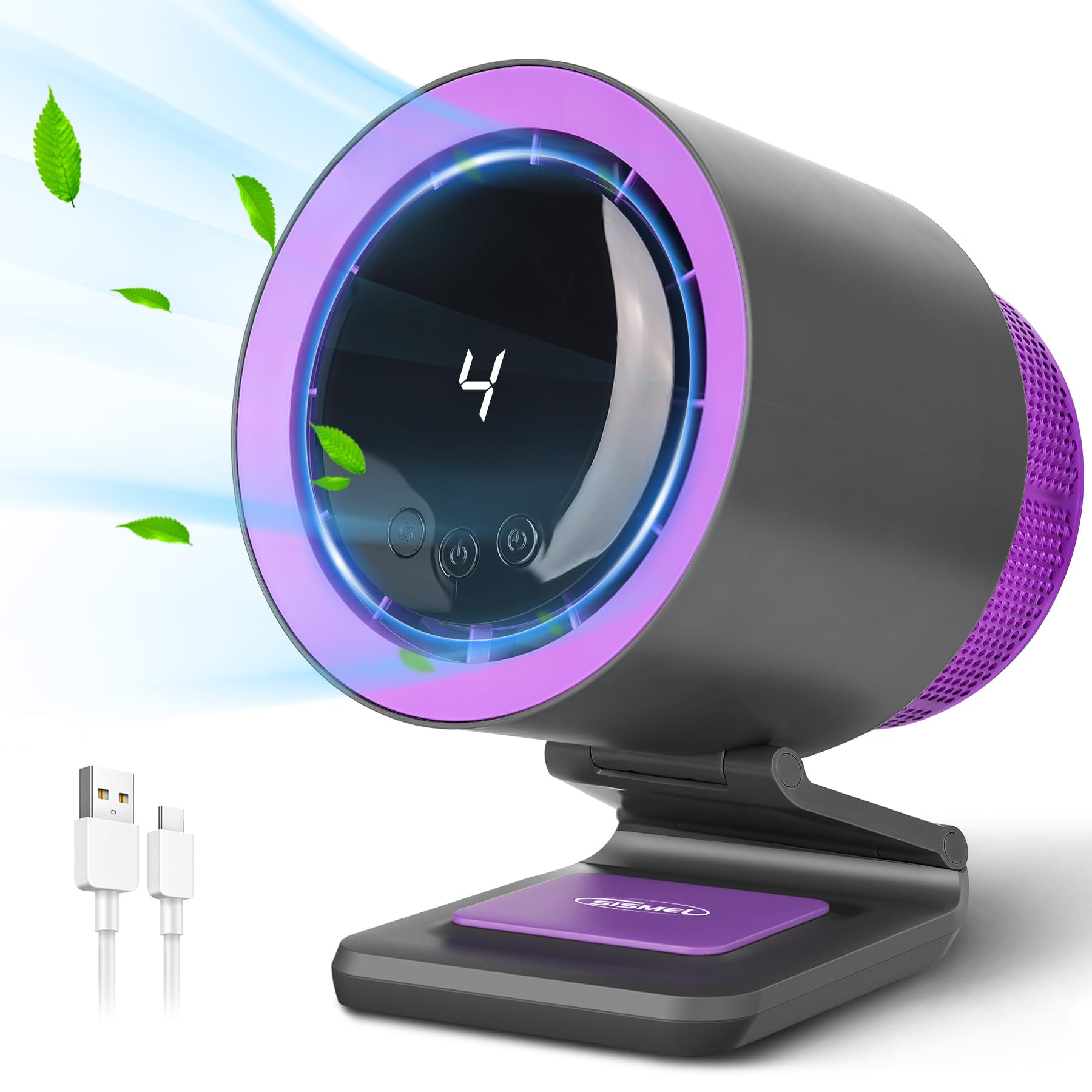 9.06 Inch Portable Desk Fan with Air Purifier - 4 Speed Quiet Cooling Fan for Home, Office & Bedroom - Personal Fan with 4 Mood Lights for Work, Study & Sleep
