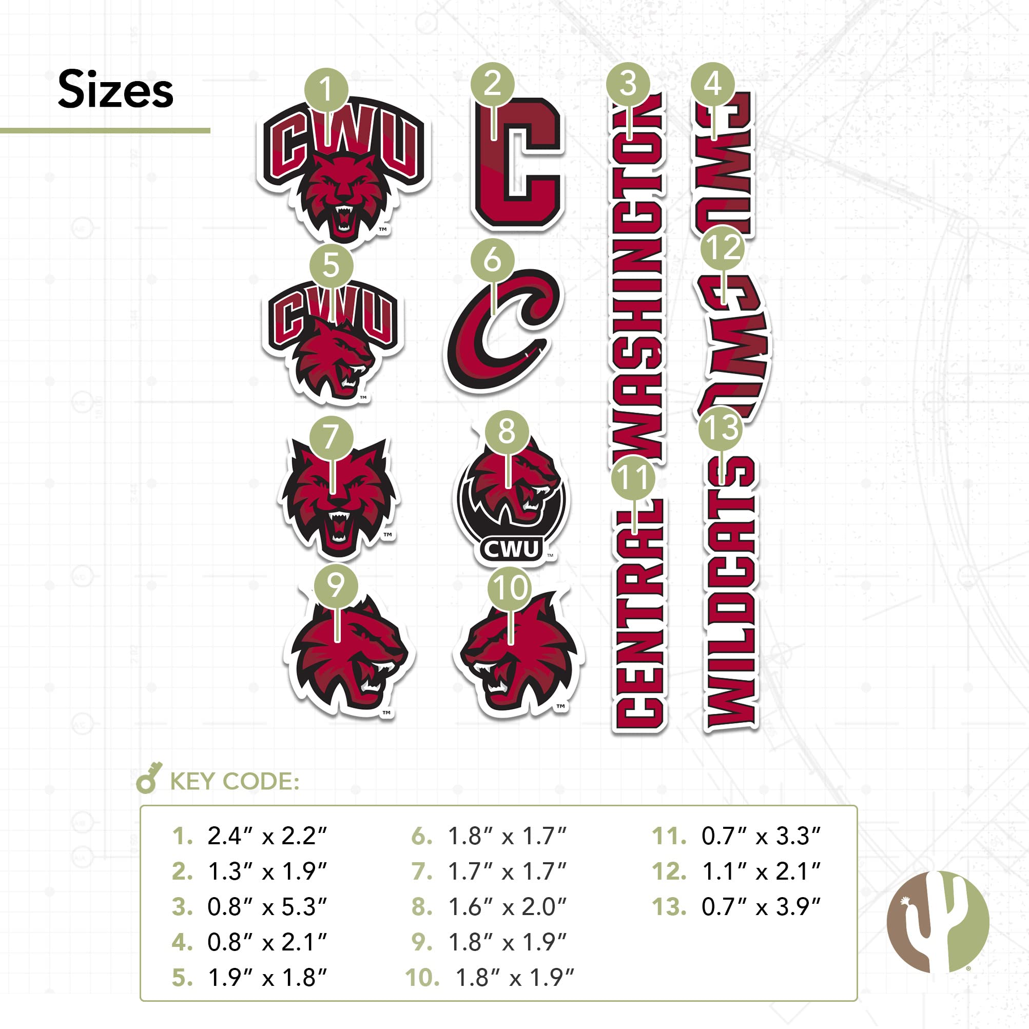 Washington State Wildcats Vinyl Stickers - Desert Cactus CWU Decals for Laptop, Water Bottle, Car & Scrapbooking | Durable Waterproof College Pride Decoration for Students & Alumni