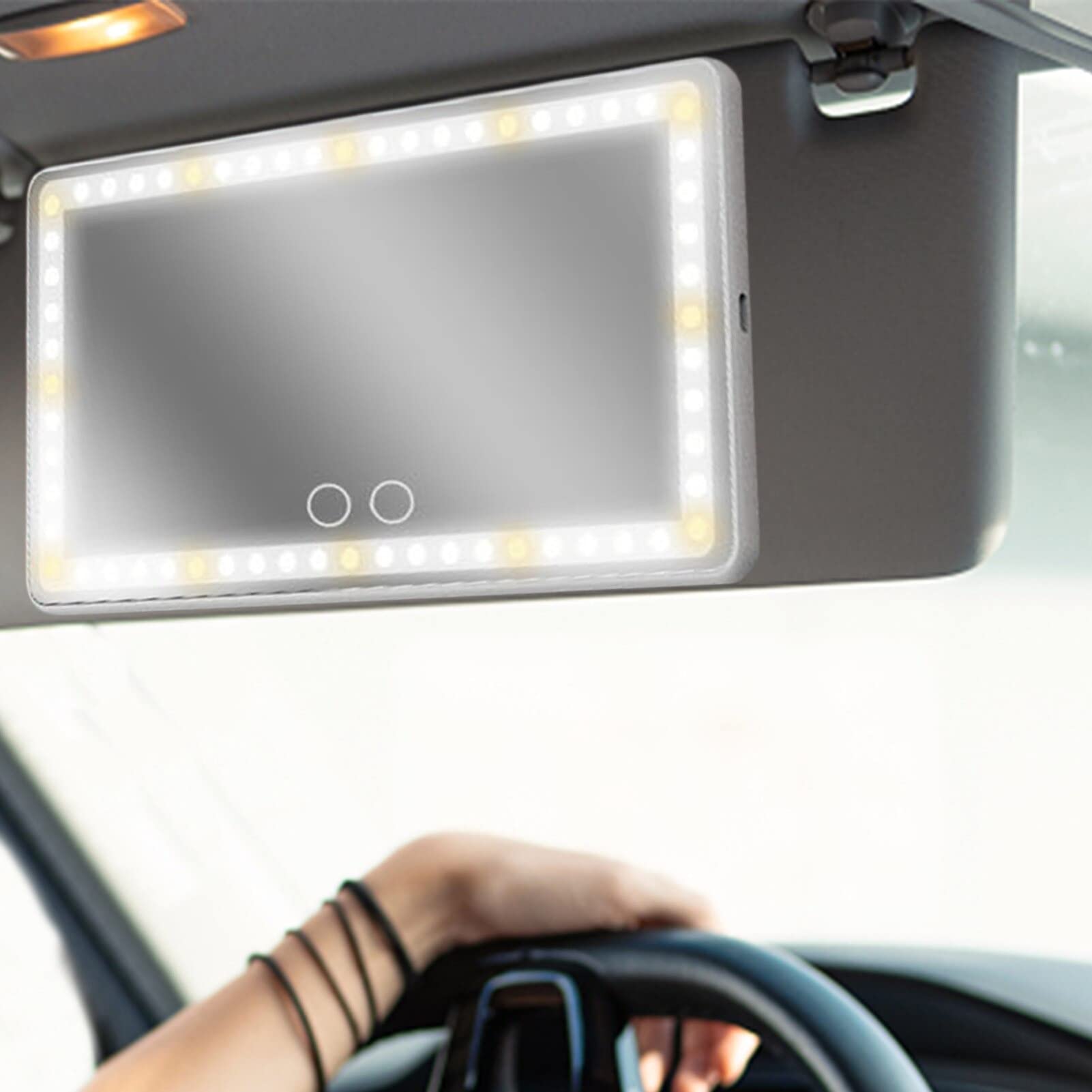 Rechargeable LED Car Visor Makeup Mirror with Touch Switch - Sunlight Clear Fill Light, Built-in Battery, Black - Perfect for On-the-Go Makeup & Car Accessories
