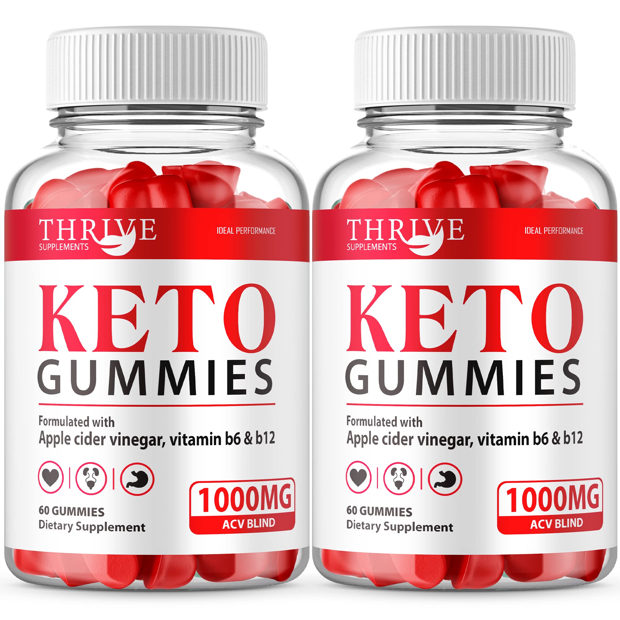 Thrive Ketos ACV Gummies (2 Pack, 120 Gummies) - Apple Cider Vinegar Keto Gummy Bears for Weight Loss & Energy Boost - Perfect for Keto Diet, Low Carb Lifestyle & On-the-Go Snacking