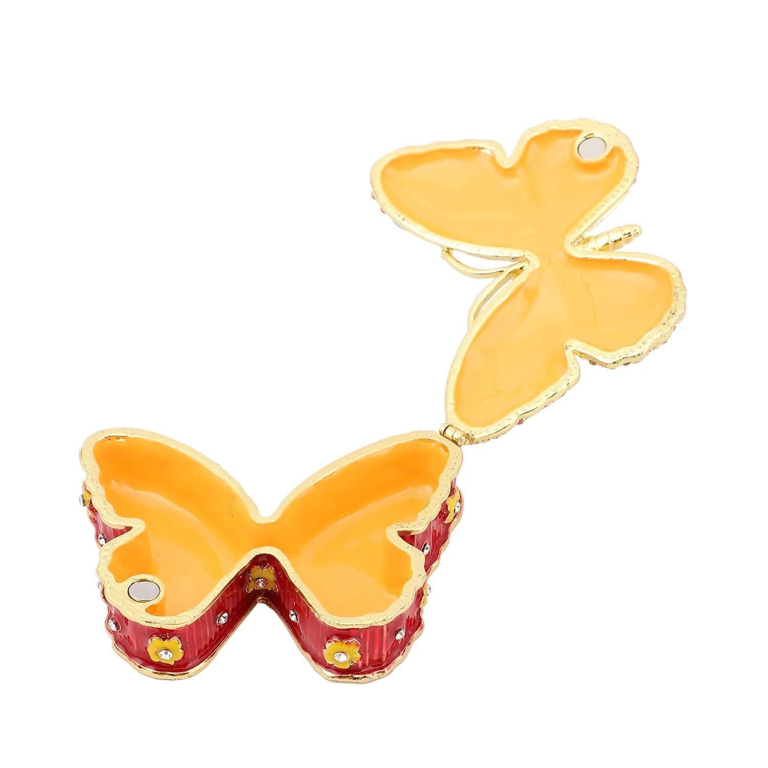 SHOP LC Women's Crystal Enameled Butterfly Jewelry Box - Dual Tone Trinket Organizer for Rings, Earrings & Necklaces | Elegant Birthday Gift for Her, Home Decor & Jewelry Storage Solution