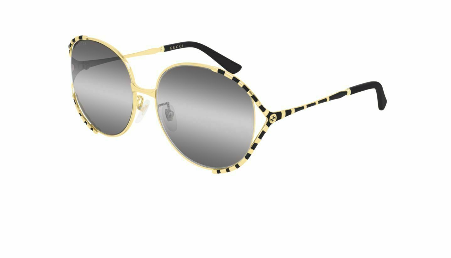 Gucci GG 0595S 001 Gold Black/Grey Polarized Sunglasses for Women - Luxury Designer Shades for Driving, Beach & Outdoor Fashion
