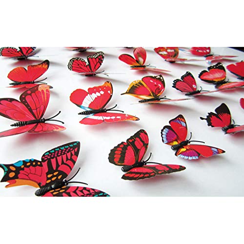 24PCS 3D Butterfly Wall Decal Stickers - Removable Refrigerator Magnets for Kids Room Decor, Home & Bedroom Art Mural (Red) - Perfect for Nursery, Living Room & Office Decoration