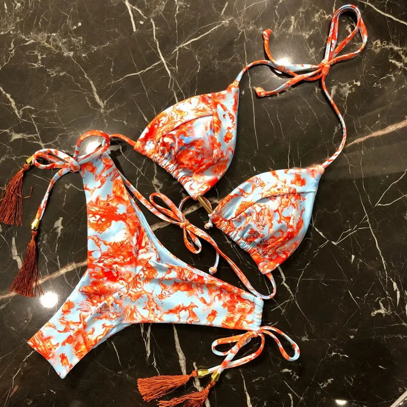 2024 New Women's Micro Bikini Set - 16 Color Options, Push Up Halter Brazilian Thong Swimwear for Summer Beach Vacation | Perfect for Pool Party, Tropical Getaway & Sunbathing