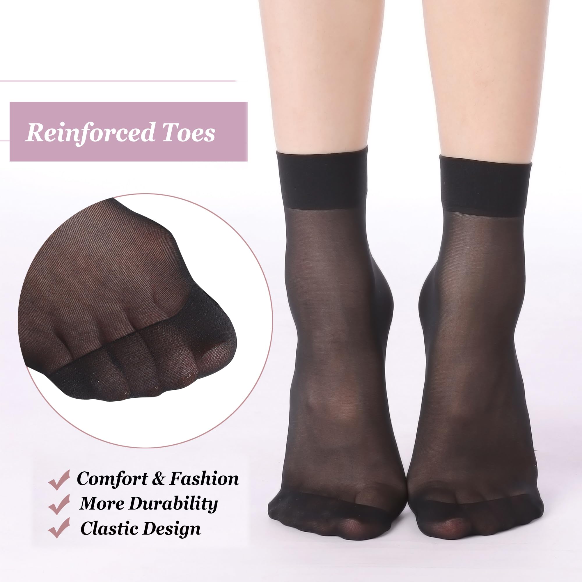9 Pairs Women's Ankle Sheer Socks - 20 Denier Nylon Stockings in Black & Nude, One Size Fits Most - Perfect for Work, Dress Shoes & Everyday Comfort