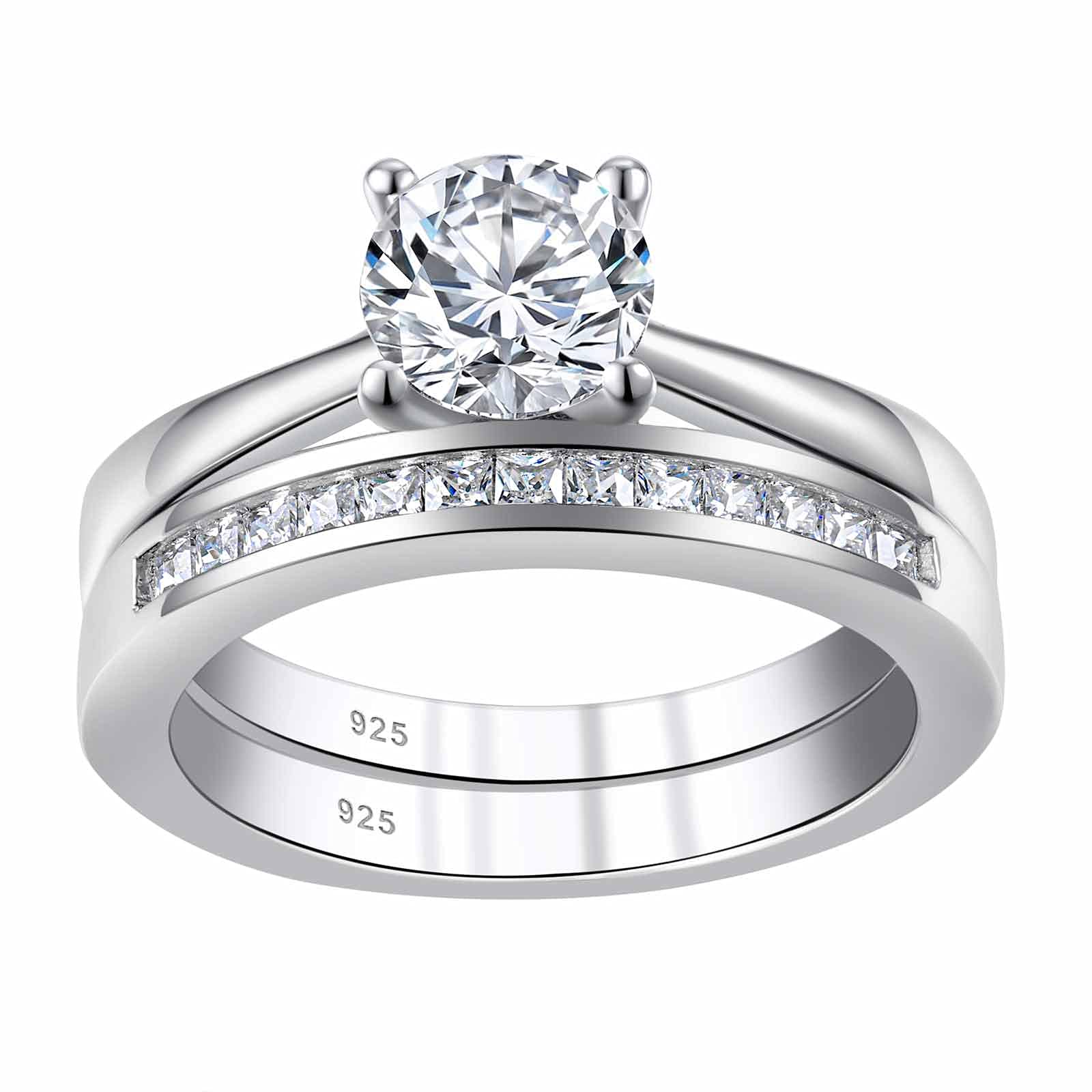 SHELOVES Sterling Silver Engagement Ring & Wedding Band Set with Round CZ Cubic Zirconia, Size 4-13 | Elegant Bridal Jewelry for Proposals, Anniversaries & Special Occasions