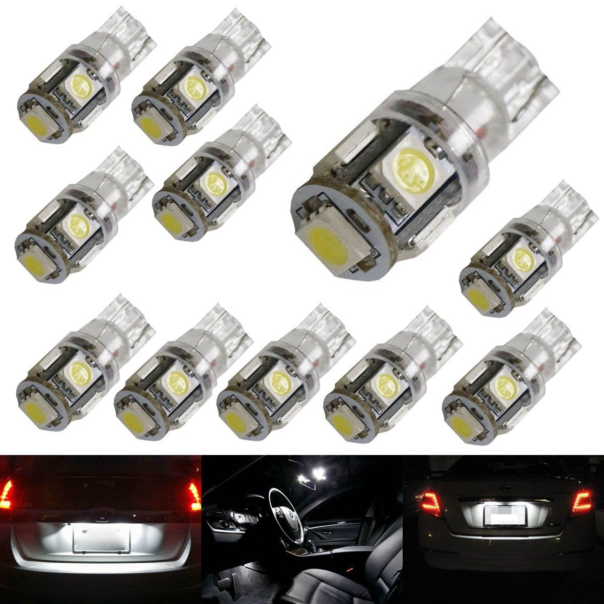 10-Pack 5 SMD 168 194 2825 LED Bulbs - Super Bright White Interior Lights for Cars, Trucks & SUVs - Perfect for Dashboard, Dome, Map, License Plate & Parking Lights