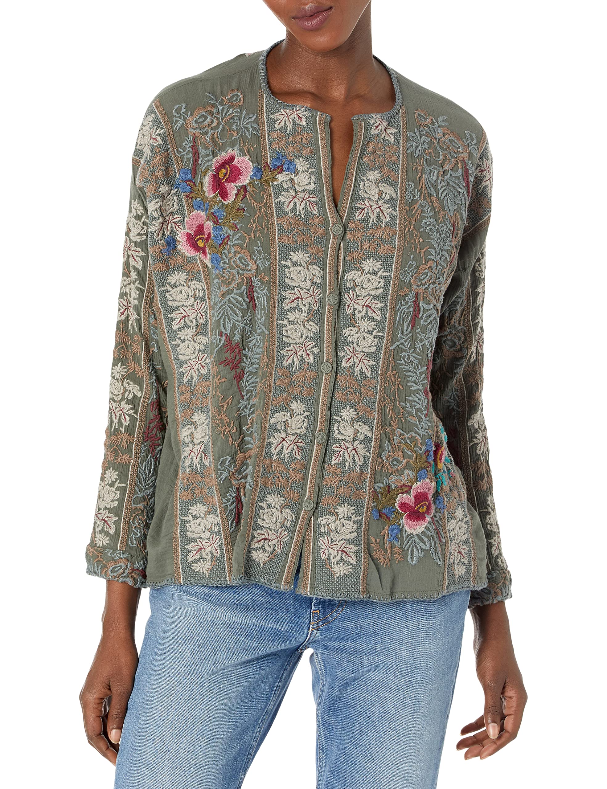 Johnny Was Women's Long Sleeve Button Down Shirt - Boho Floral Print Blouse for Casual Wear & Office Outfits