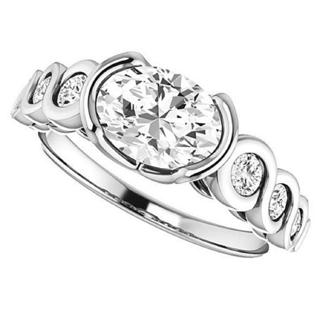 2.00CT Oval Cut VVS1 Colorless Moissanite Engagement & Wedding Ring Set in 925 Sterling Silver - Semi Bezel Bridal Jewelry Set, Perfect Gift for Anniversaries & Proposals