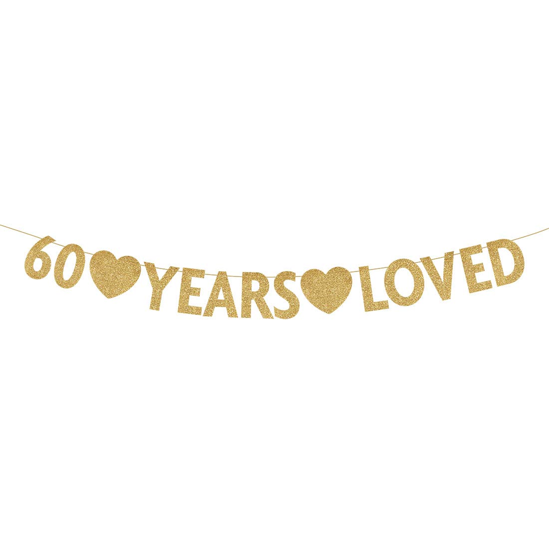Gold 60th Birthday Banner - Glitter Happy 60 Year Anniversary Party Decorations & Supplies for Milestone Celebrations, Retirement Parties, Family Gatherings