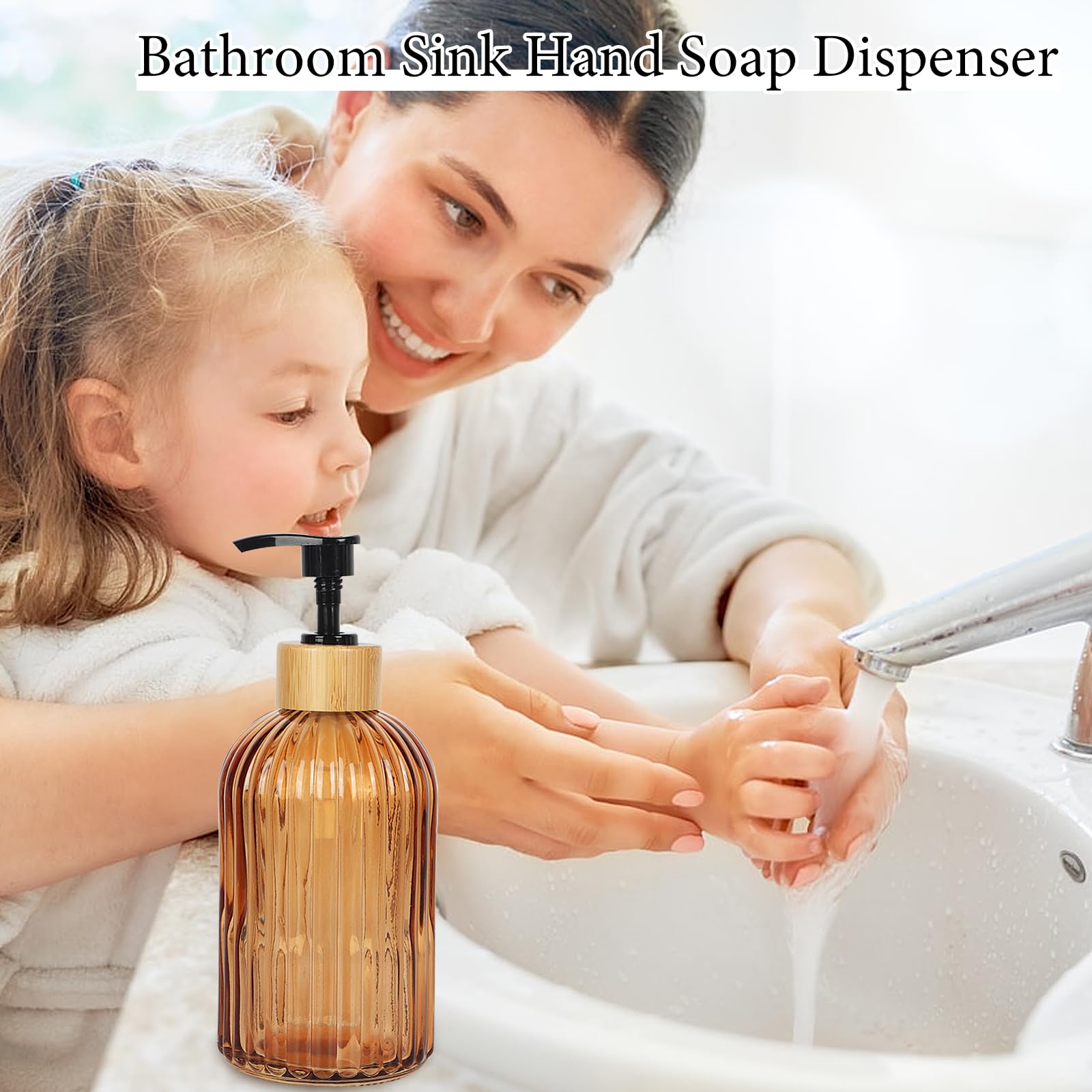 Premium 2-Pack Amber Glass Soap Dispenser with Pump - 13.5 Oz Refillable Lotion Dispenser for Bathroom, Kitchen & Vanity - Eco-Friendly Hand Soap & Dish Soap Dispenser for Home, Office & Spa Use