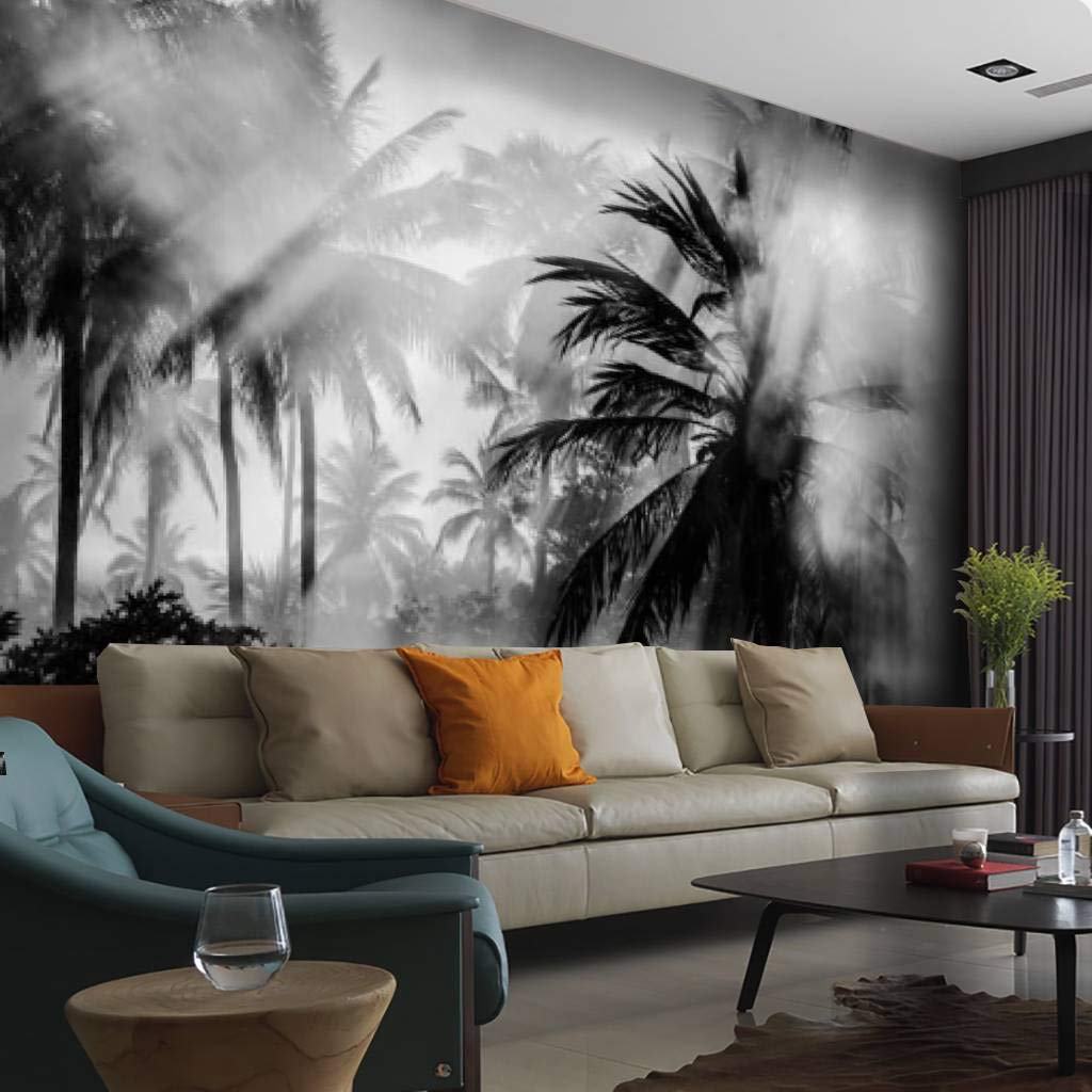 Peel and Stick Wallpaper - Black & White Palm Trees in Alagoas Design | Self-Adhesive Removable Vinyl Wall Mural for Living Room, Bedroom & Home Decor | Large Wall Sticker & Shelf Paper
