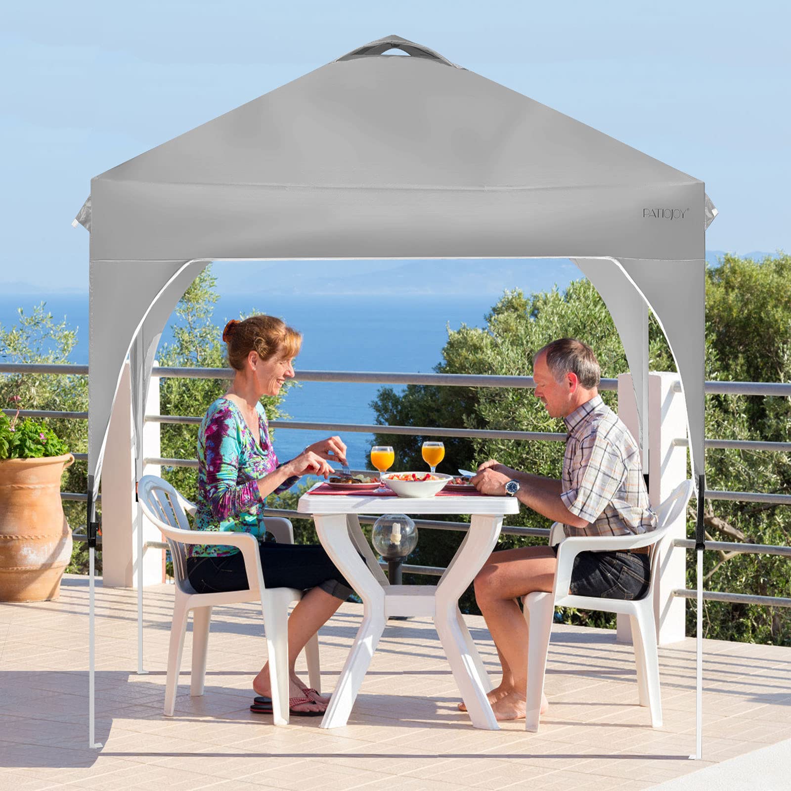 Tangkula 6.6x6.6 FT Instant Pop Up Canopy Tent - Adjustable Height Commercial Outdoor Canopy with Carry Bag & 4 Weight Bags - Portable Sun Shelter for Camping, Beach, Backyard Parties, Picnics and Outdoor Events (Grey)