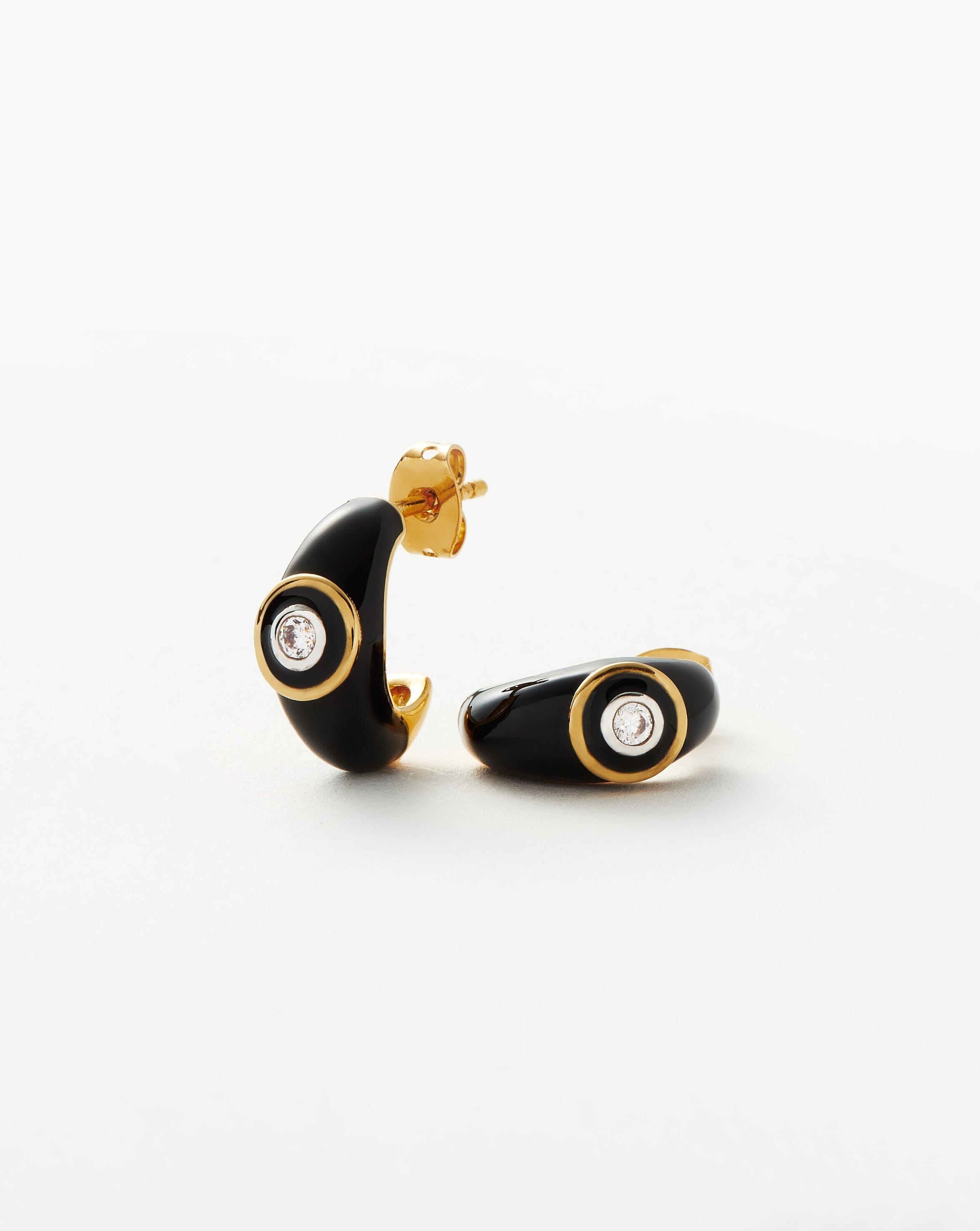 18k Gold Plated Cubic Zirconia Enamel Stone Dome Small Hoop Earrings for Women | Elegant Everyday & Party Jewelry Gift