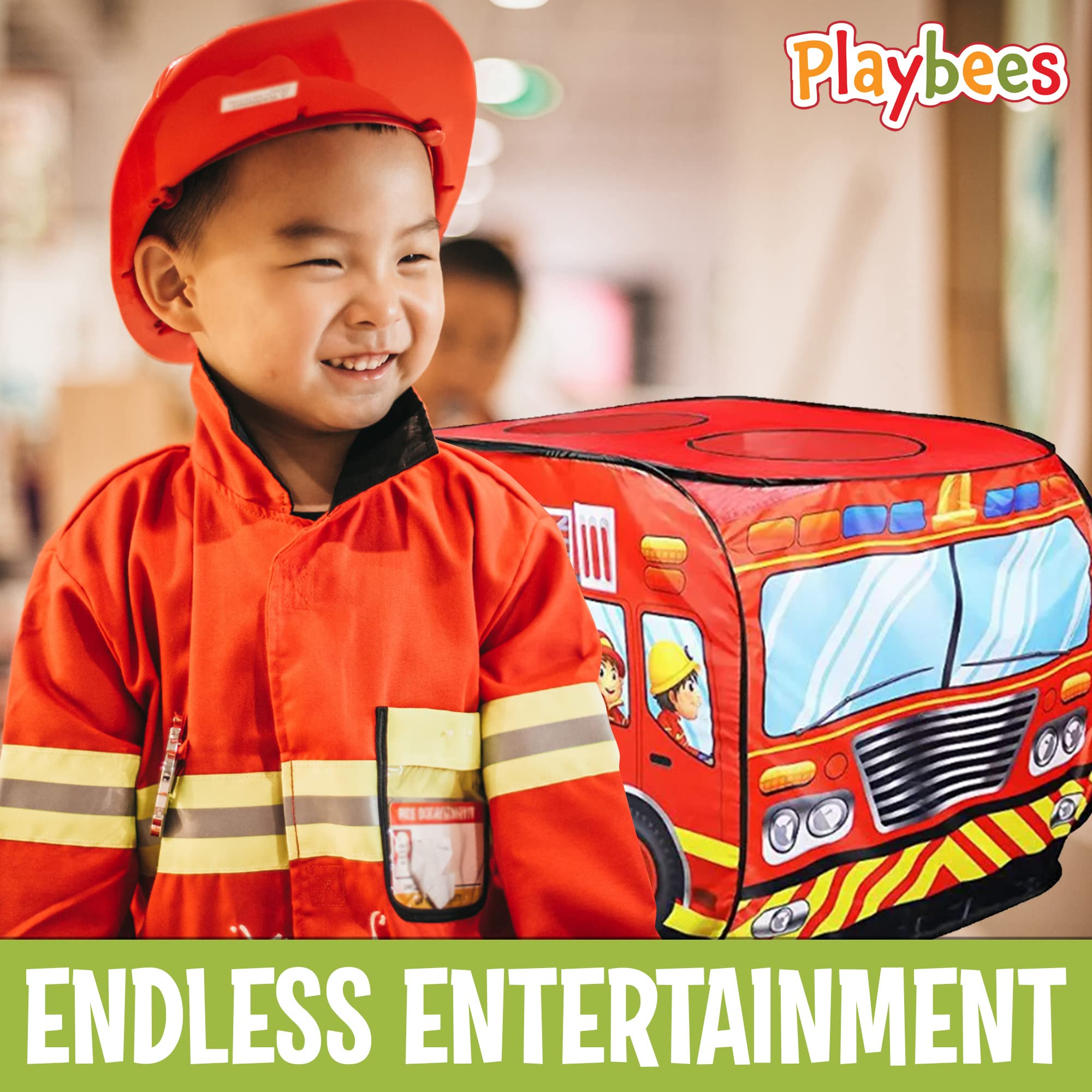 Musical Fire Truck Pop-Up Play Tent with 3 Openings - Firefighter Role Play Tent with Sirens & Fireman Sounds - Indoor & Outdoor Kids Playhouse Toy - Red Fire Engine Vehicle for Pretend Play - Perfect Gift for Birthday, Christmas & Preschool Learning (Great for Imaginative Play, Parties & Daycare Activities)