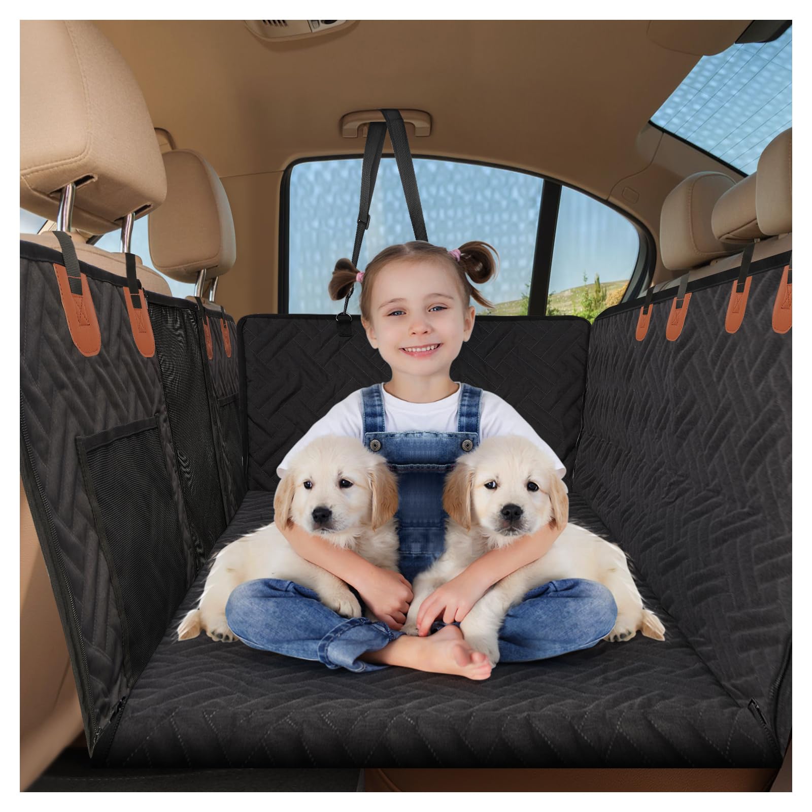 **Waterproof Dog Car Seat Cover with Hard Bottom & Mesh Window - Back Seat Extender for Dogs, Pet Hammock for Cars, Trucks & SUVs - Protects Seats & Keeps Pets Safe During Travel**    *(Perfect for Road Trips, Daily Commutes & Outdoor Adventures with Your Pet!)*