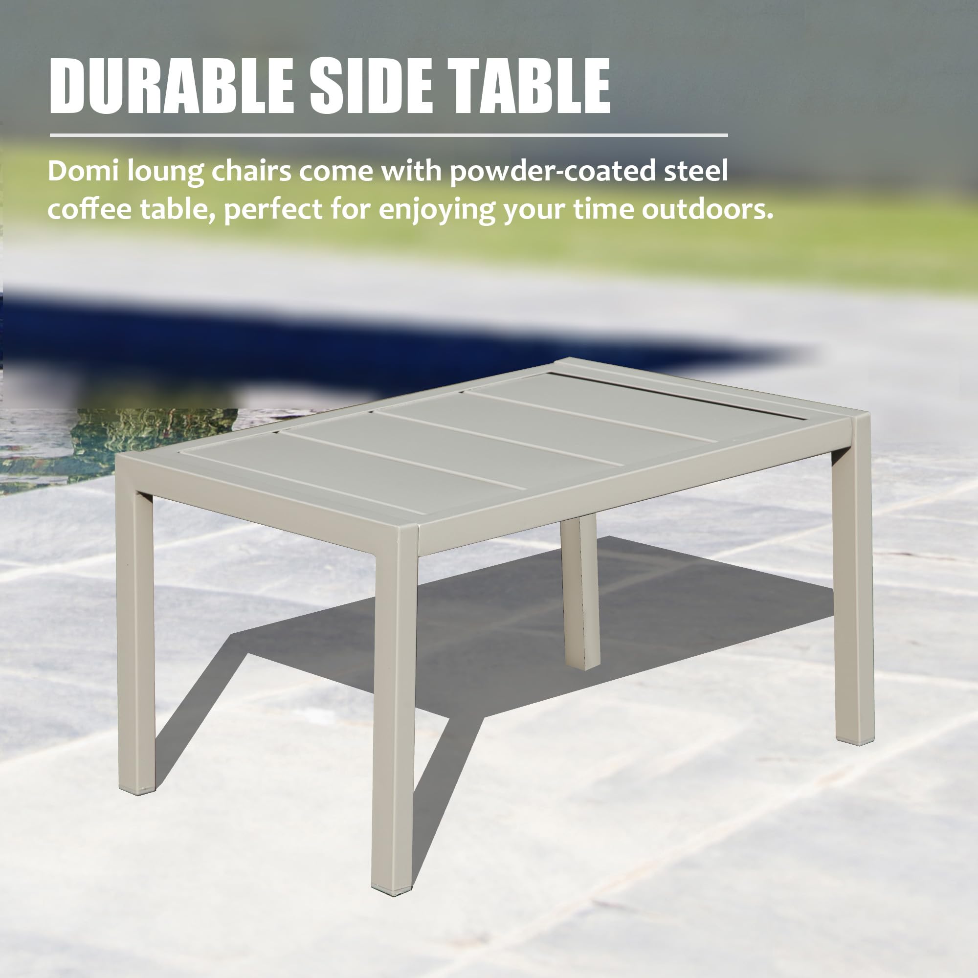 Domi 3-Piece Outdoor Chaise Lounge Set - Aluminum Pool Chairs with Wheels & Side Table for Poolside, Beach, Yard