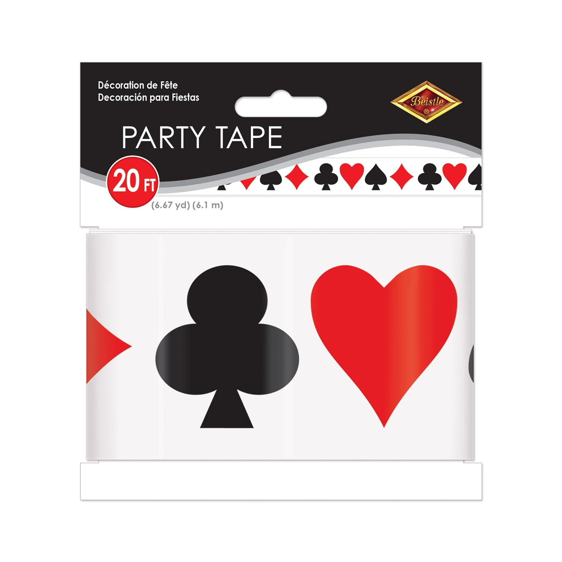 12 Pack Beistle Card Suit Party Tape - Decorative Themed Tape for Casino Parties, Poker Nights & Game Room Decorations - Perfect for DIY Crafts, Gift Wrapping & Party Decor