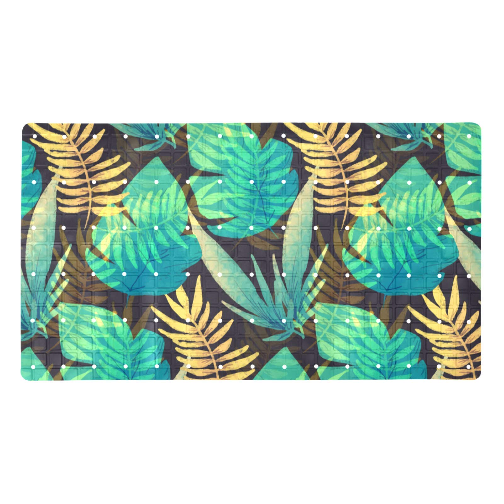 BeCrazier Tropical Palm Leaves Green Yellow Pattern Non-Slip Shower Mat - 15.7