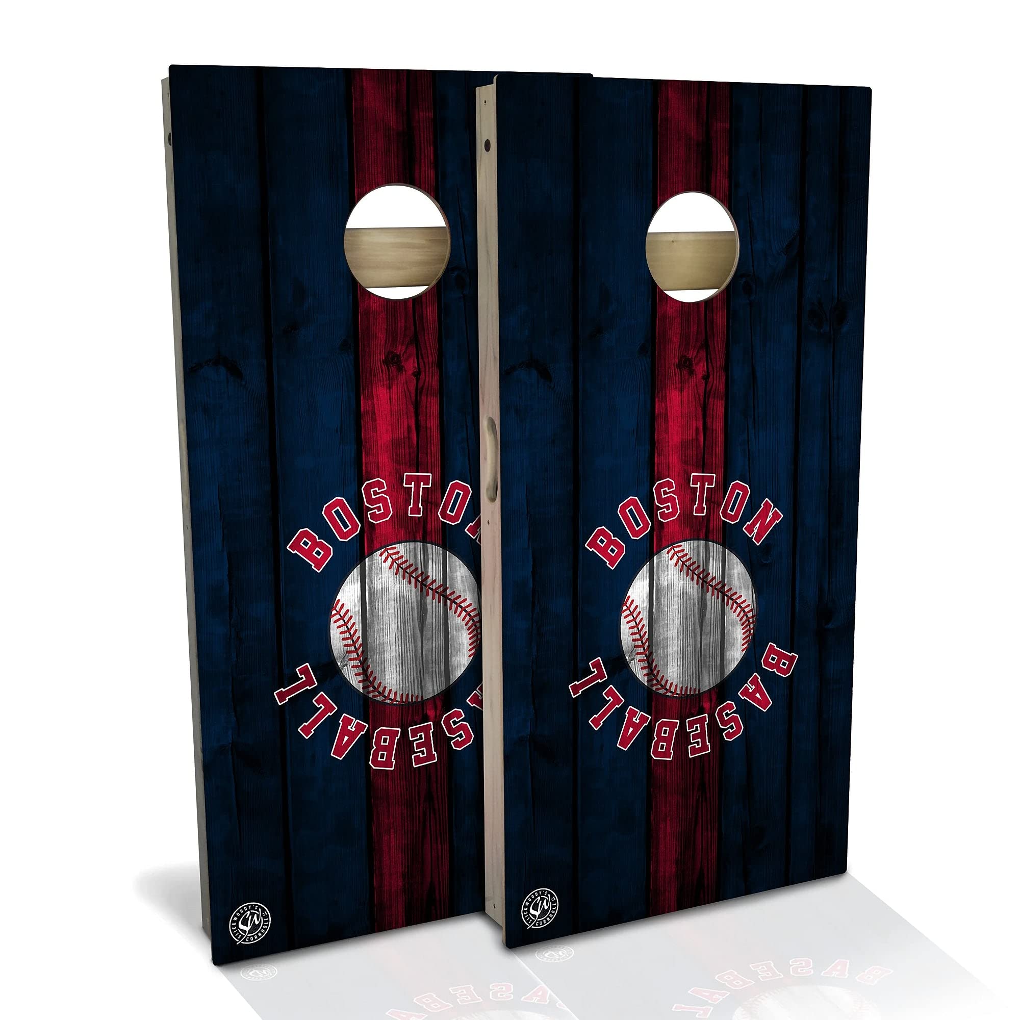 Skip's Garage Boston Themed Cornhole Board Set - Regulation Size Bean Bag Toss Game with 2 Boards & 8 Bags - Perfect for Tailgating, Backyard BBQs, and Outdoor Parties