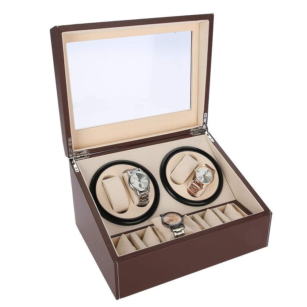 Automatic Watch Winder Box with 4 Motors & 6 Pillows - for Men/Women Watches Storage & Display