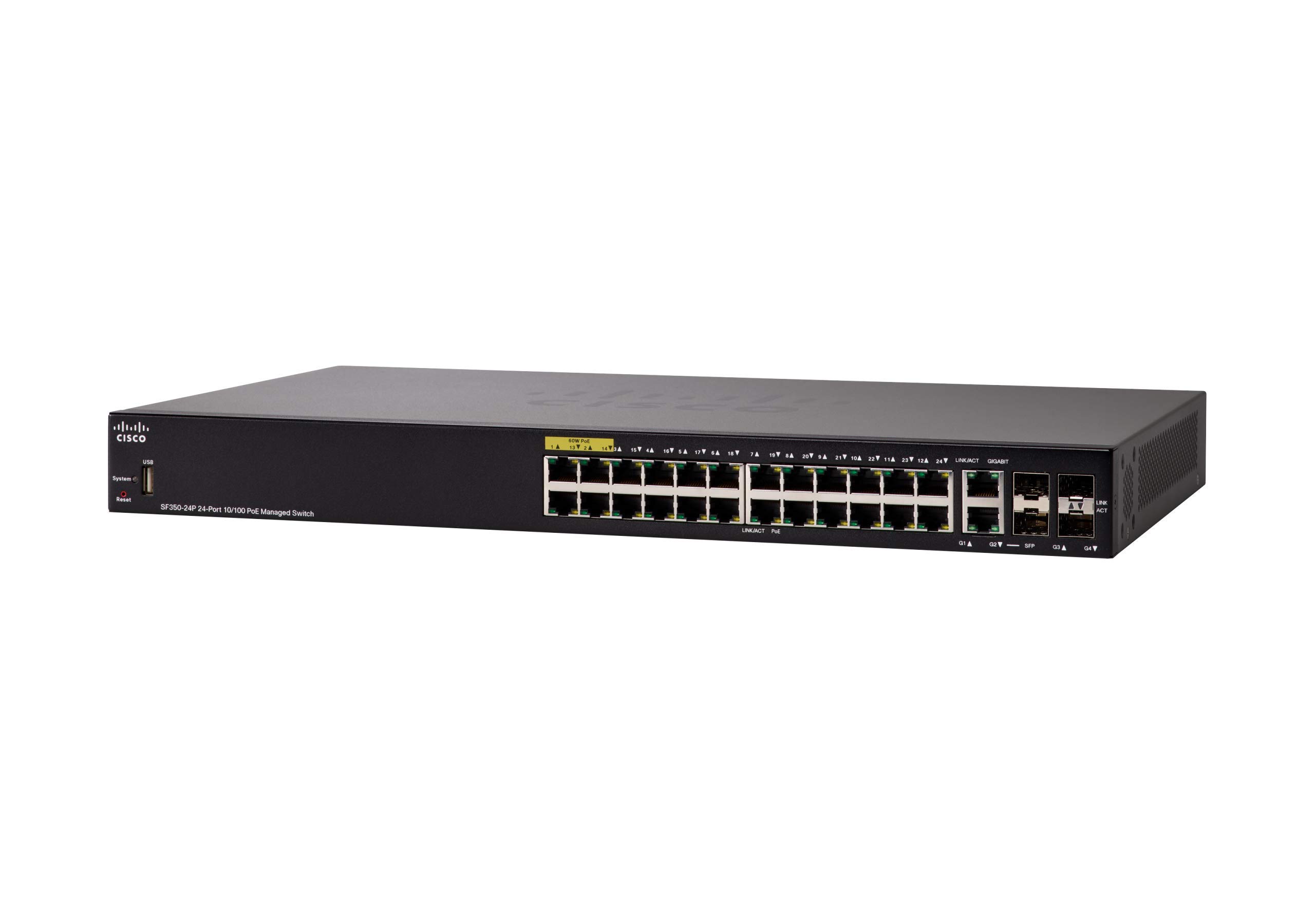 Cisco SF350-24P-K9 24-Port Gigabit PoE Managed Switch | 370W Power | Layer 3 Features | Refurbished - Perfect for Office Networks, IP Camera Systems & VoIP Phone Setups