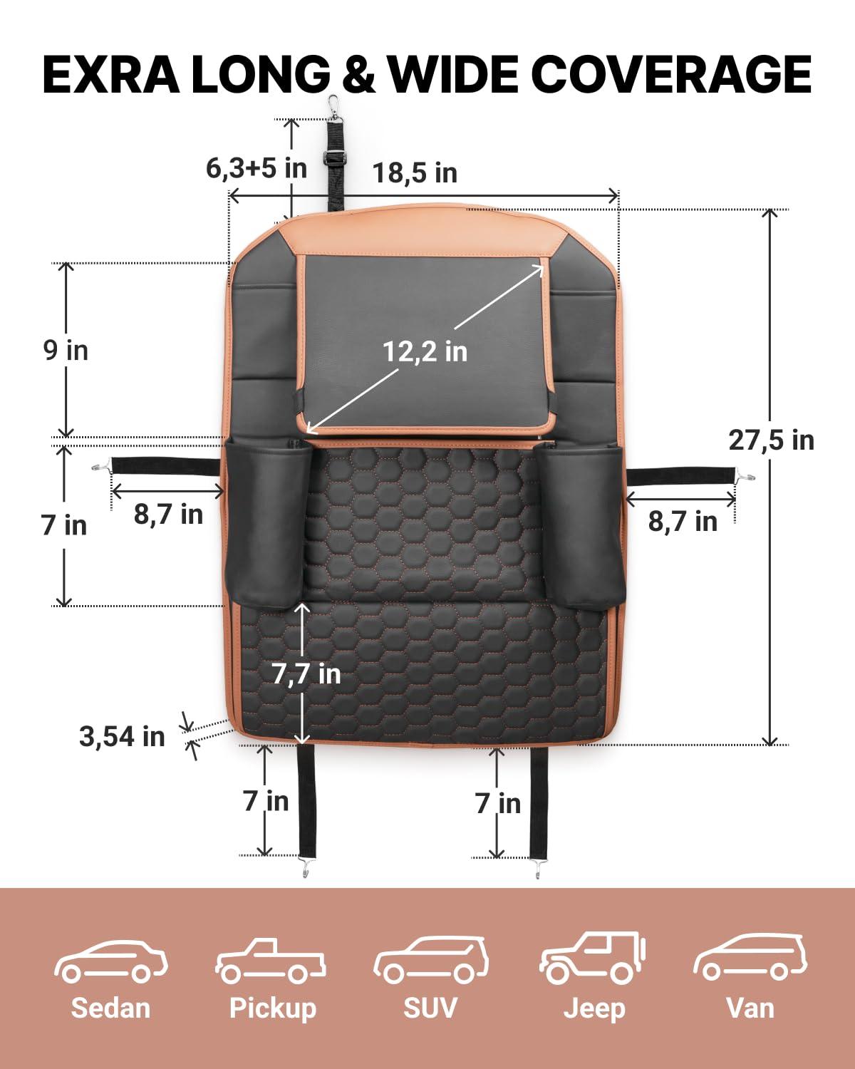 Car Seat Organizer for Backseat - Automotive Storage Organizer with Multiple Pockets for Kids Toys, Snacks & Essentials (Black, Brown, Tan) - Perfect for Road Trips & Family Travel