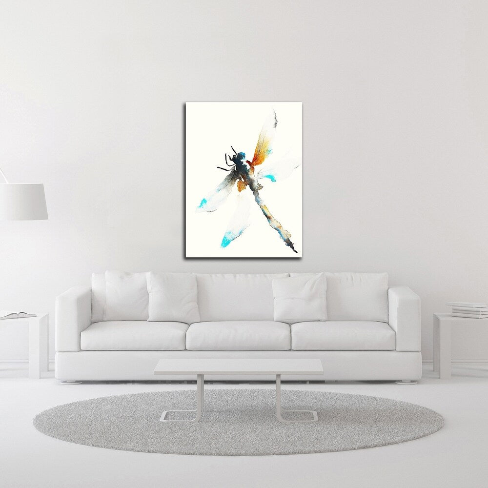 Blue & Brown Dragonfly Art Print by Karin Johannesson - Premium Canvas Wall Decor Ready to Hang - Perfect for Living Room, Bedroom & Office Decor
