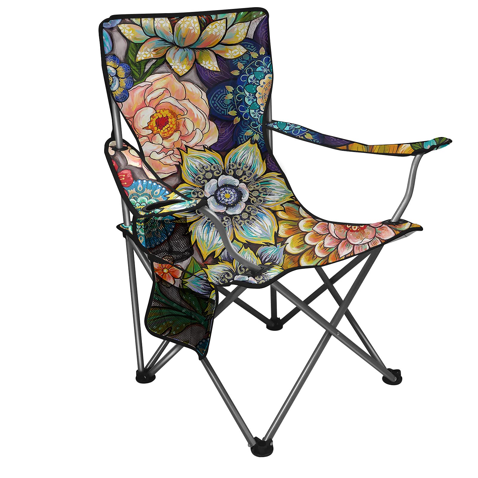 Dreaweet Folding Camping Chair with Mandala Flower Print - Portable Beach Chair for Women & Kids - Lightweight Outdoor Bench Seat for Camping, Fishing, Picnics & Indoor Use