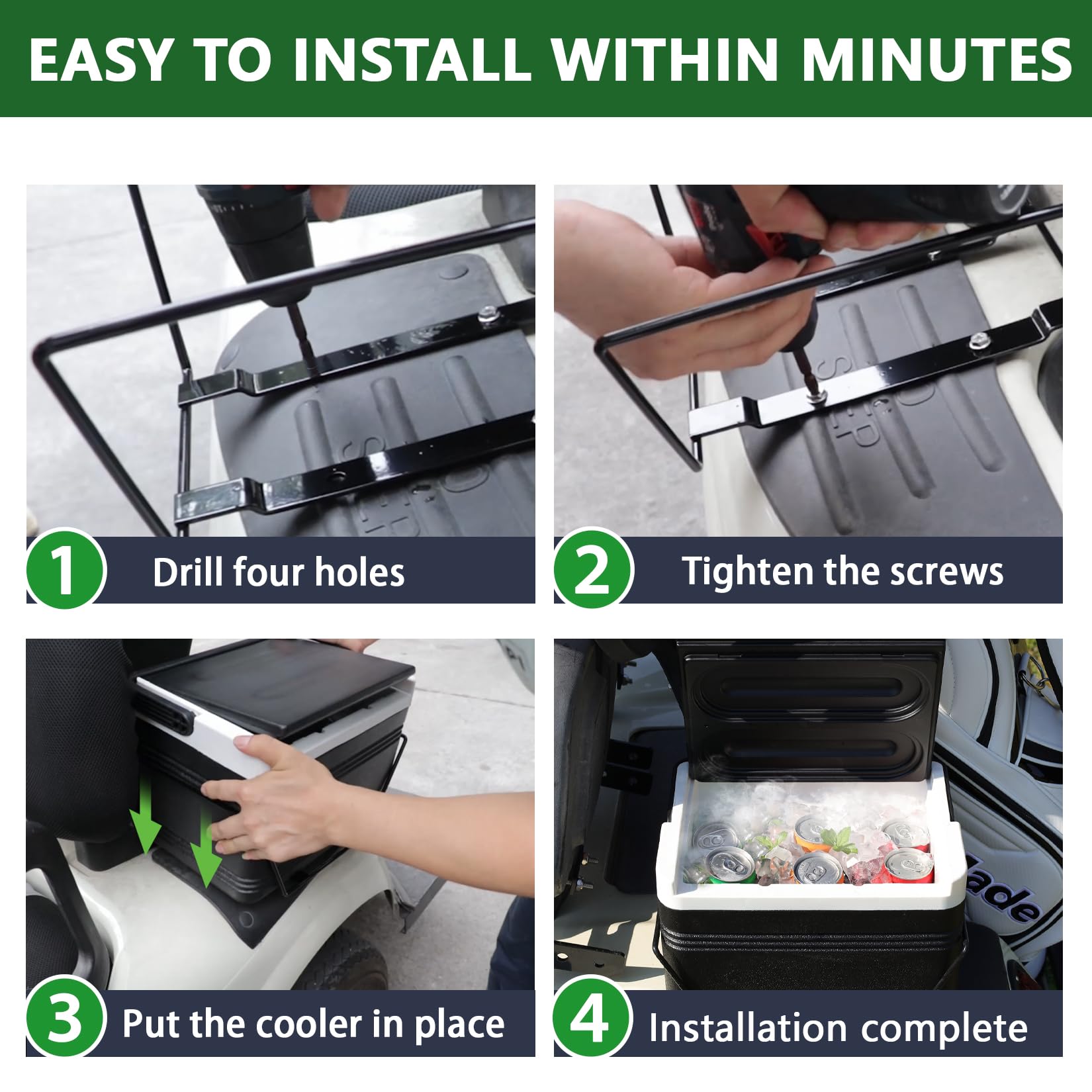 Drive-Up Golf Cart Cooler with Mounting Bracket - Fits Club Car DS, EZGO TXT & Yamaha Star - Perfect for Golf Courses, Camping & Outdoor Adventures