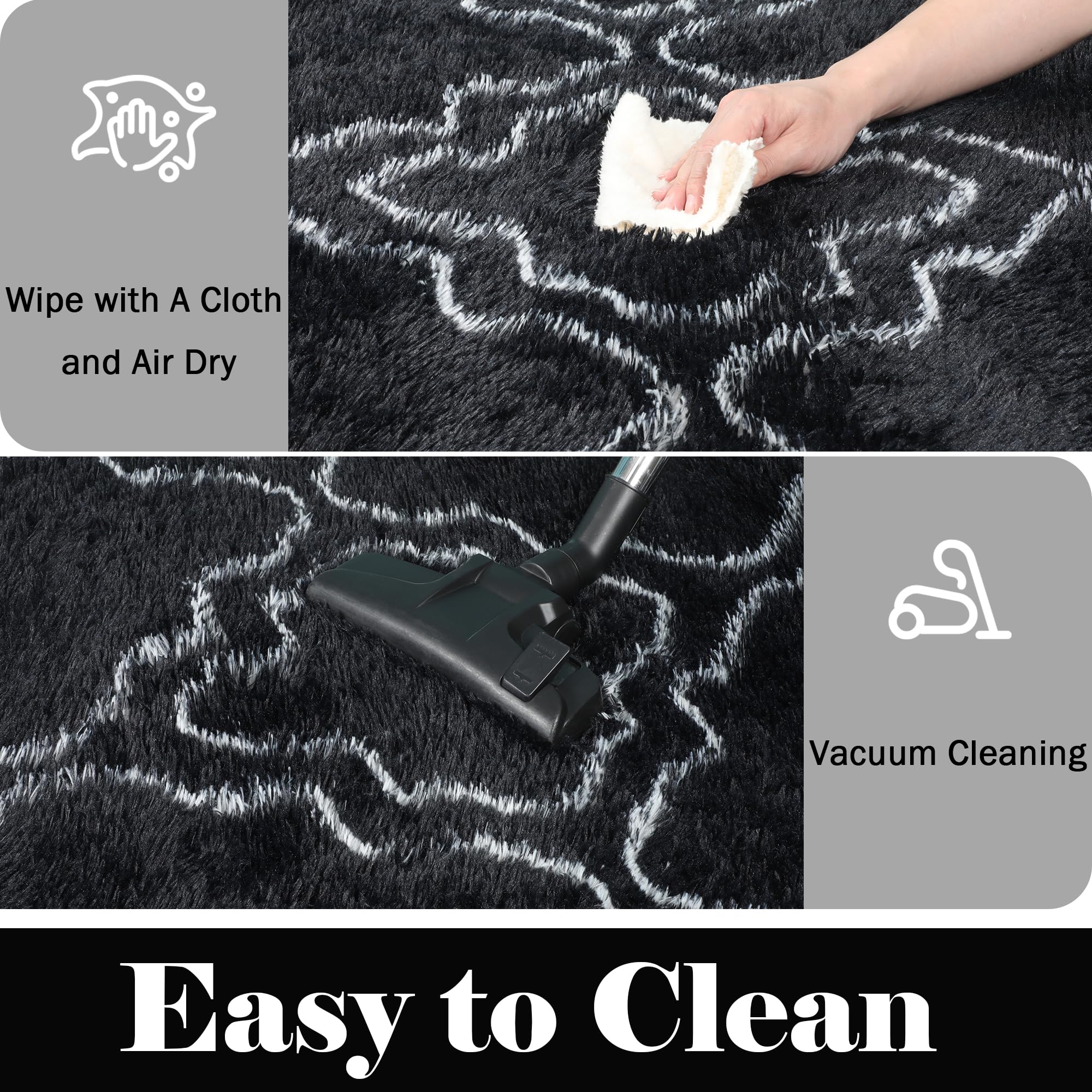 Fluffy 8x10 Area Rugs for Living Room - Soft Plush Shaggy Fur Rug with Black Geometric Pattern, Modern Fuzzy Carpet for Bedroom, Dorm, Kids Room Decor - Perfect for Cozy Home, Office & Nursery (Black and White)