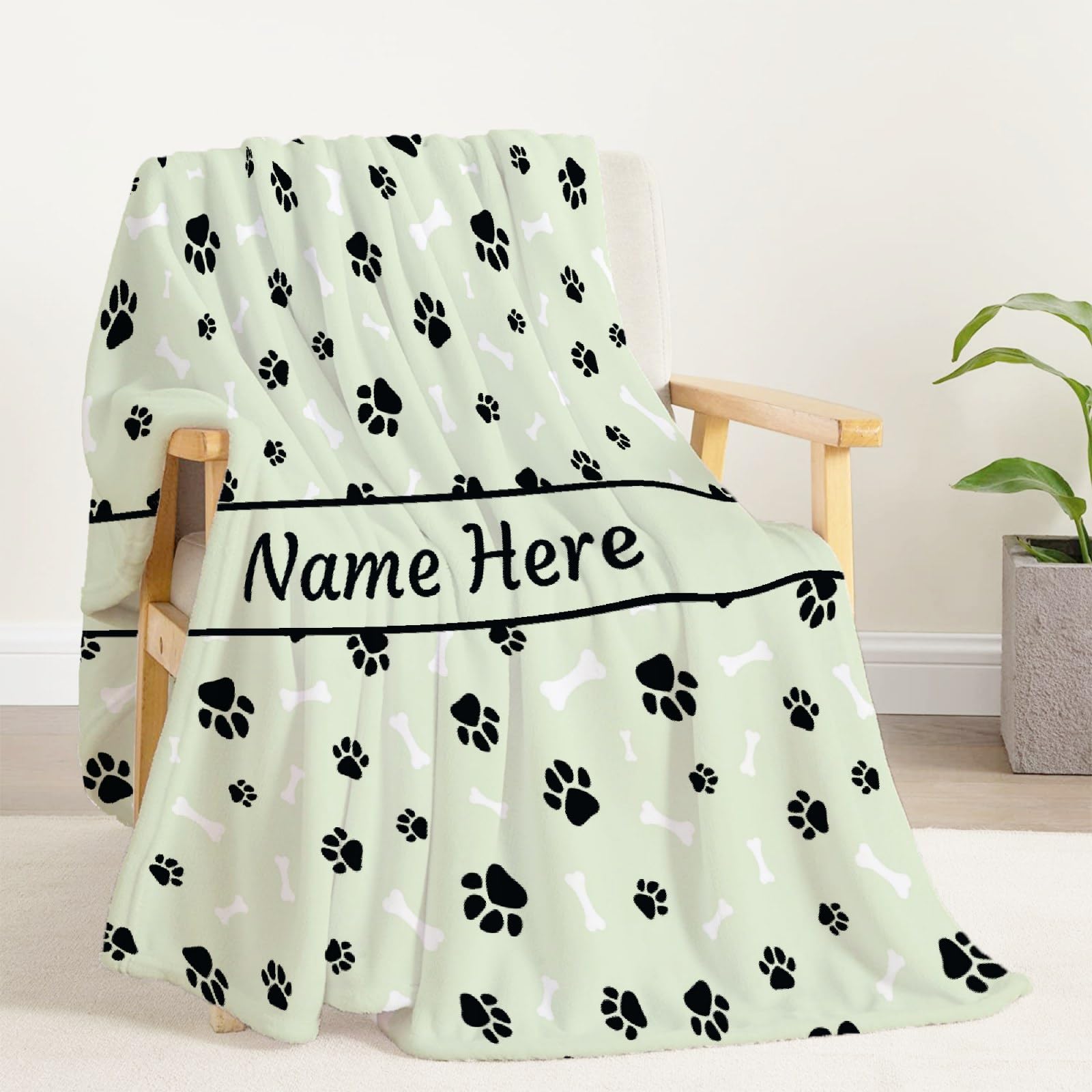 **Custom Personalized Dog Blanket with Name - Soft Cozy Fleece Pet Blanket for Puppy, Dog Lovers, Mom & Dad - Cute Paws & Bones Design - Perfect for Bed, Sofa, Couch & Travel Gifts**    *(Use Case: Ideal for snuggling at home, travel comfort, or as a heartfelt gift for dog lovers!)*