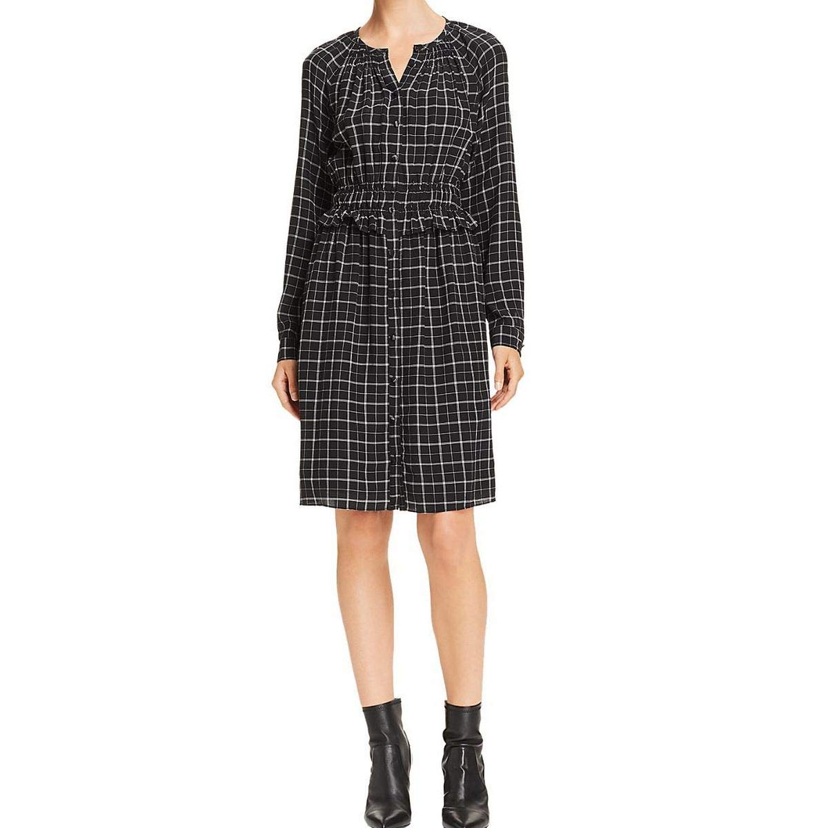 REBECCA TAYLOR Women's Smocked Waist Plaid Silk Shirt Dress - Elegant Floral Print Blouse for Office, Date Night & Special Occasions