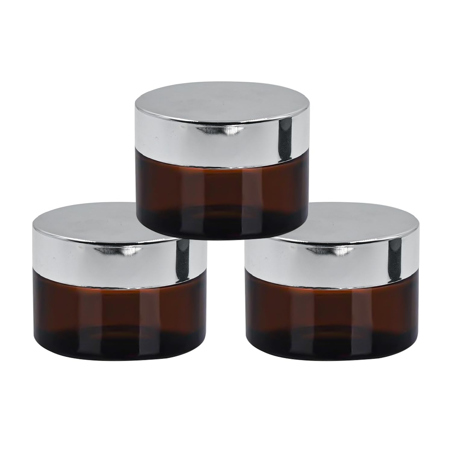 Happy Packaging 30Gm Amber Round Empty Glass Cosmetic Cream Jars with Silver Matte Cap & White Inner Lids - Ideal for DIY Creams, Balms, Face Scrubs, Body Butter & Skincare Products (Pack of 3) | Perfect for Home Spa, Beauty Salon & Handmade Cosmetics Business