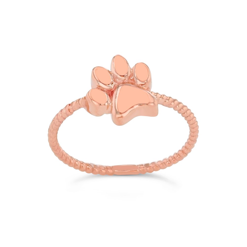10k Rose Gold Dog Paw Print Statement Rope Ring for Women - Elegant Pet Lover Jewelry Gift for Dog Moms, Perfect for Everyday Wear & Special Occasions