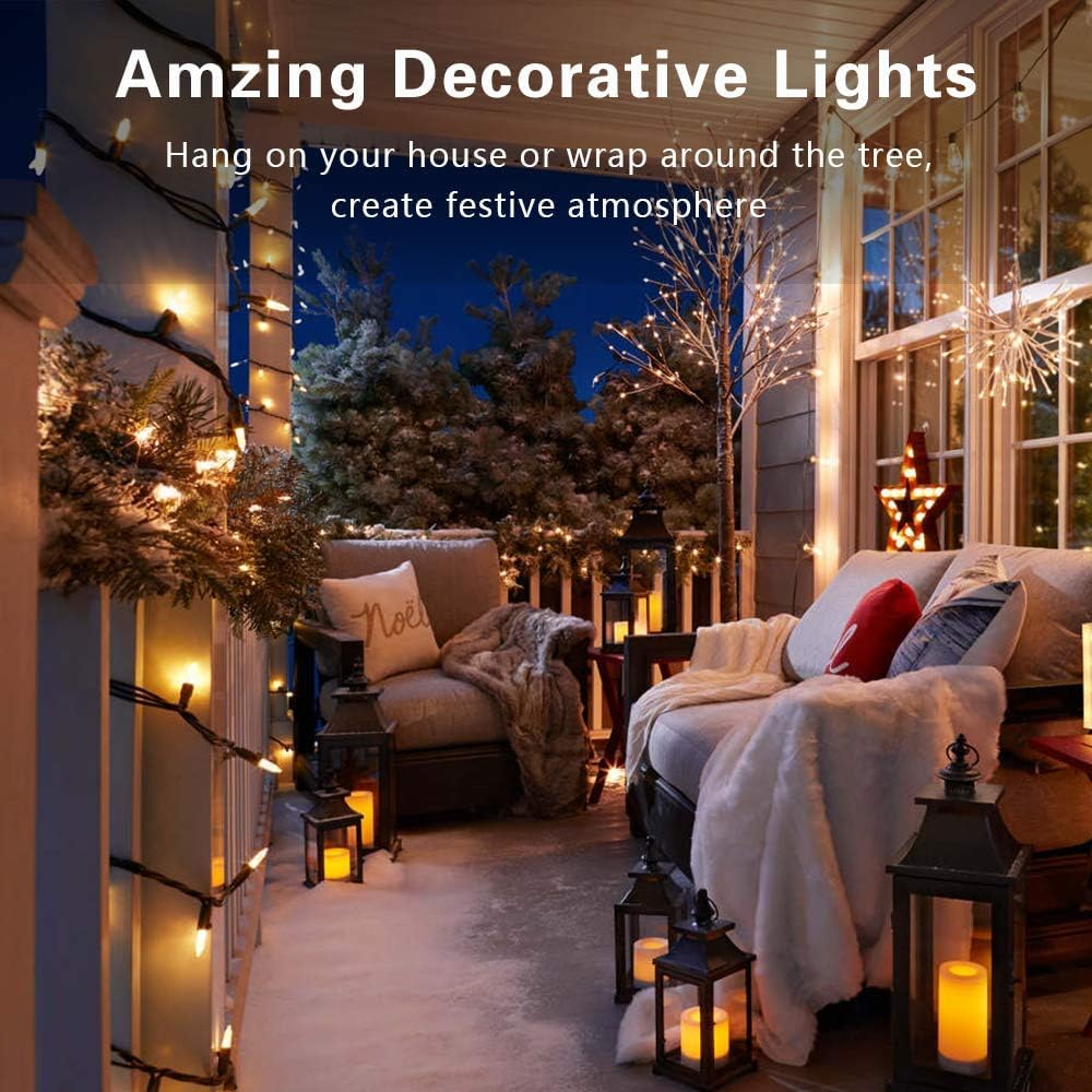 ODEETRONIC 100-Count Clear Christmas Lights String - 21.63ft Brown Wire Incandescent Lights, UL Certified for Outdoor & Indoor Use - Perfect for Christmas Trees, Weddings, Parties & Home Decor (Warm White)