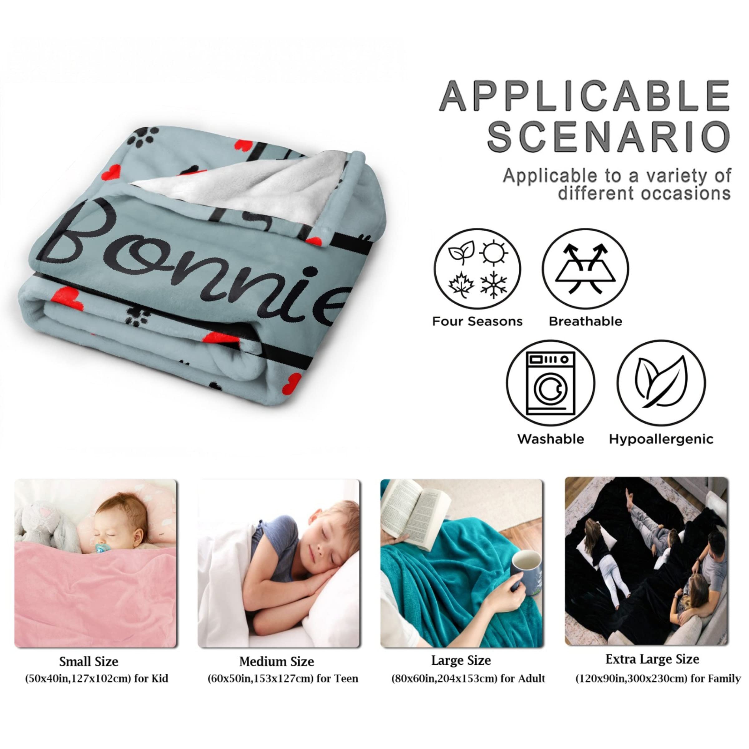**Personalized Photo Throw Blanket - Custom Dog Blanket with Paws, Name & Heart - 30