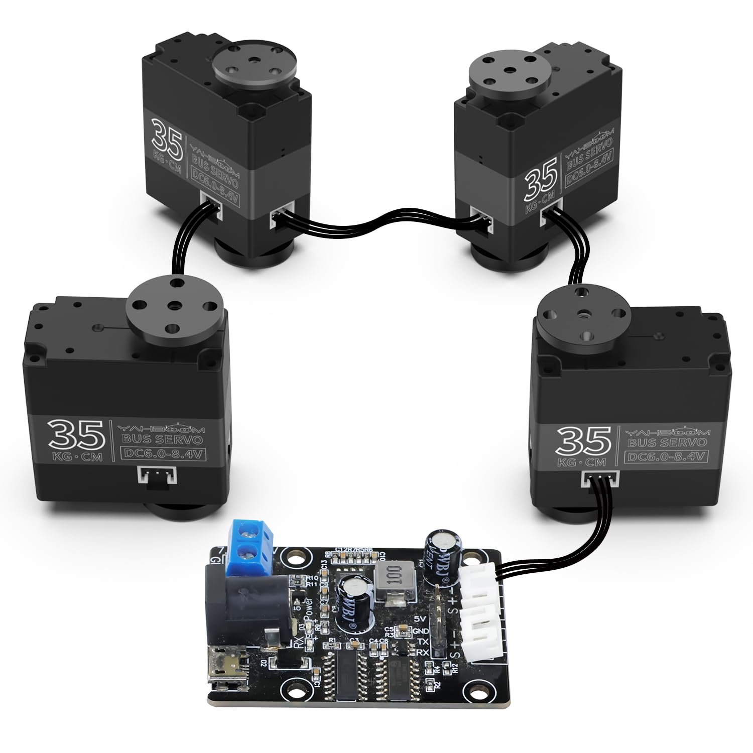 Yahboom 35KG High Torque Digital Servo Motor - Full Metal Gear 270° Rotation - 4 Pack with Drive Debugging Board - Ideal for RC Robots, Car Crawlers, DIY Robotics & STEM Projects