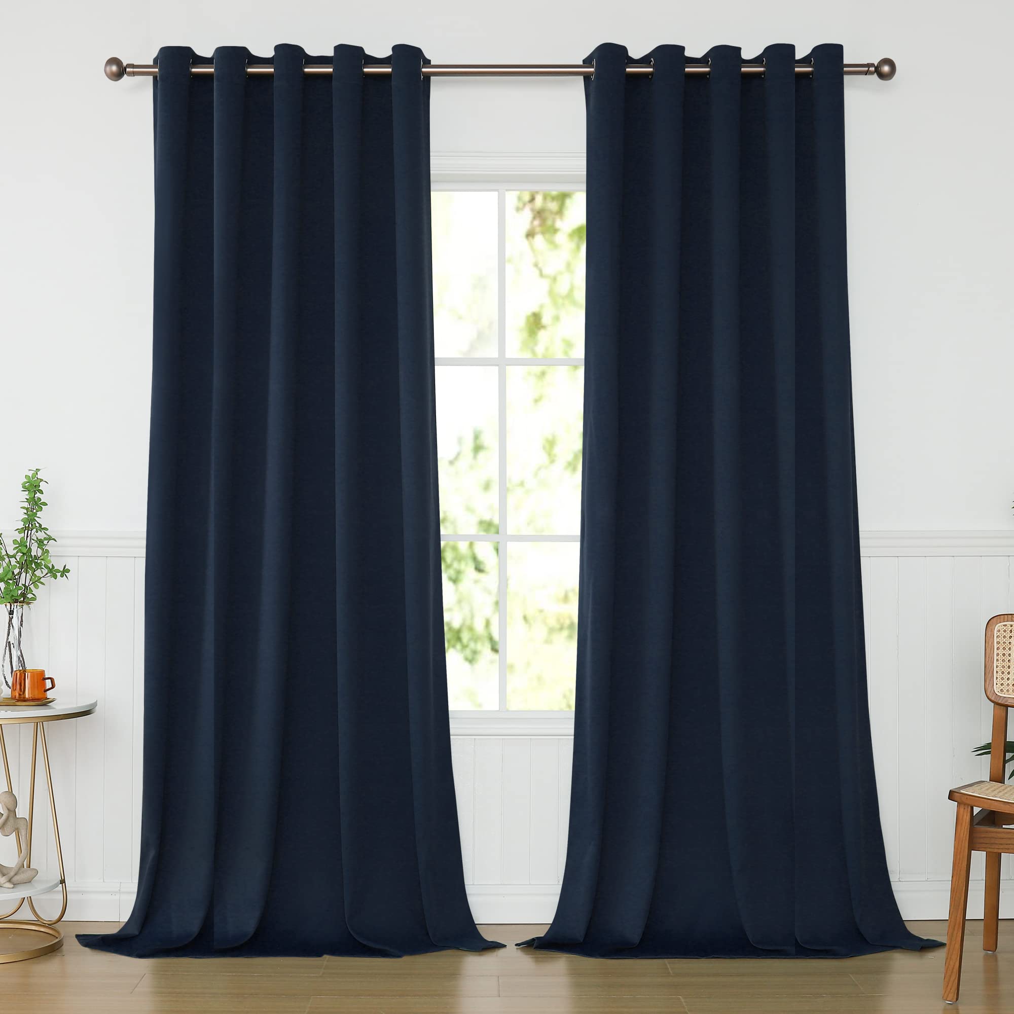 KEQIAOSUOCAI Navy Blue Blackout Curtains 72x96 Inches - 2 Panels, Grommet Top Thermal Insulated Drapes for Bedroom & Living Room, Room Darkening Extra Wide Window Treatments for Better Sleep & Privacy