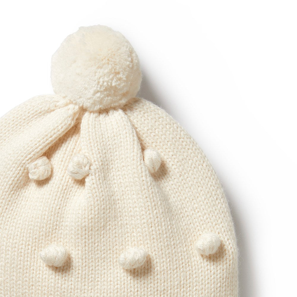Cozy Ecru Knitted Bauble Hat for Women - Winter Beanie with Pom Pom - Perfect for Cold Weather, Outdoor Activities & Fashion Accessories