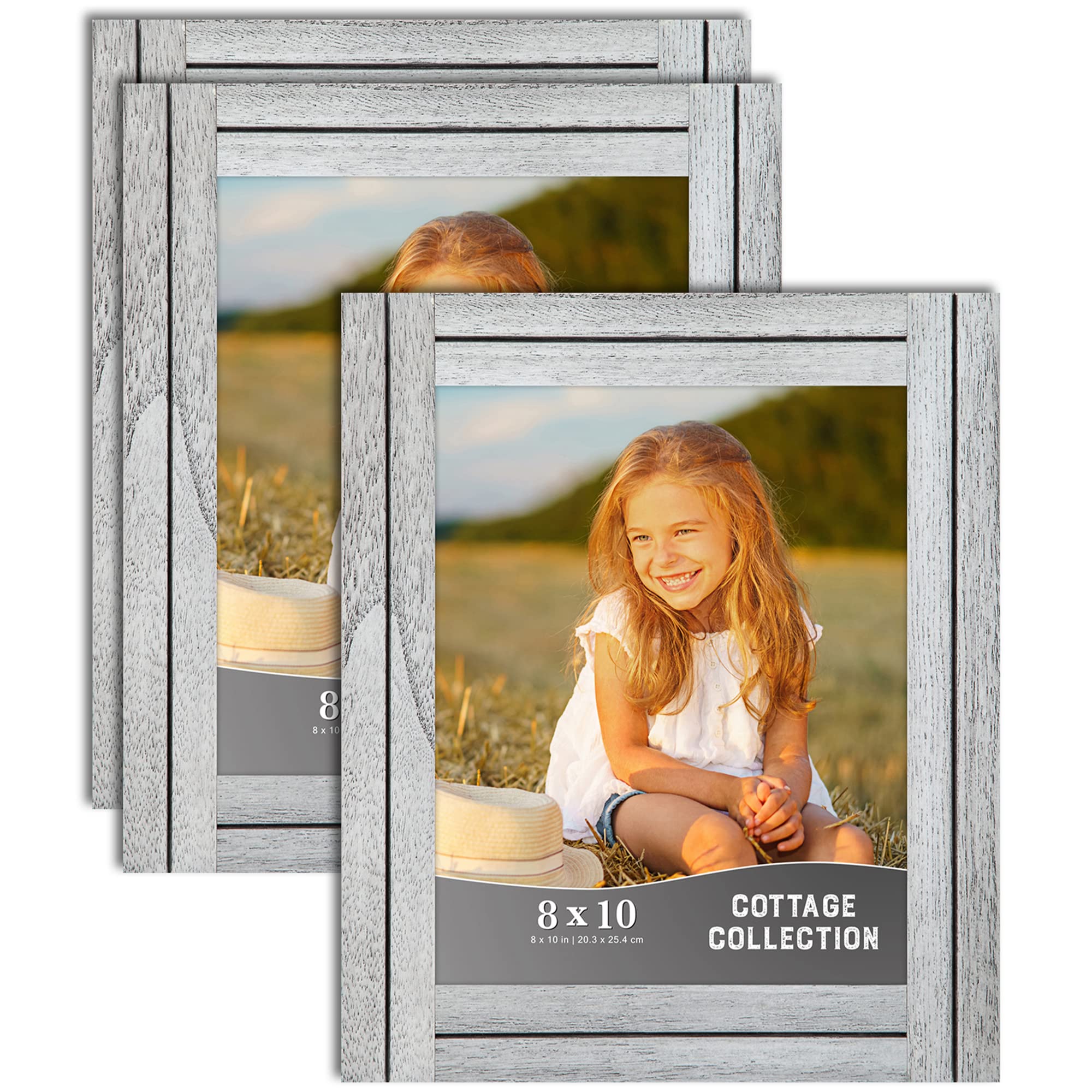 Icona Bay 8x10 (20x25 cm) Picture Frames Set of 3 - Farmhouse White Rustic Wood Photo Frames, Natural Real Wood Wall Decor for Living Room, Bedroom & Office - Cottage Collection Home Decor