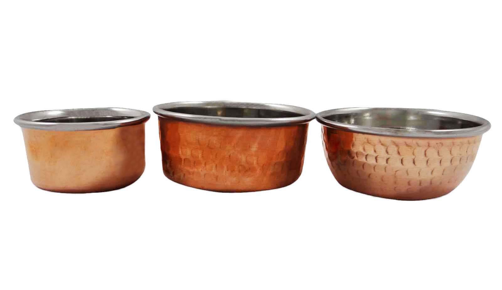 Premium Set of 3 Handcrafted Copper Serving Bowls (Katoris) - Traditional Indian Dinnerware for Rice, Dal & Curry - Perfect for Home Dining, Festivals & Ayurvedic Meals
