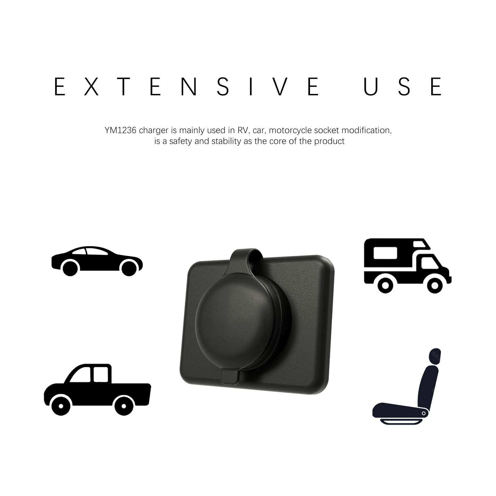 DAMAVO YM1236 RV USB Outlet - Dual Port 12V-24V Car Charger Receptacle for RV, Boat, Marine, ATV & Vehicles - Surface Mount USB Power Panel - Perfect for Road Trips, Camping & Off-Grid Power Needs