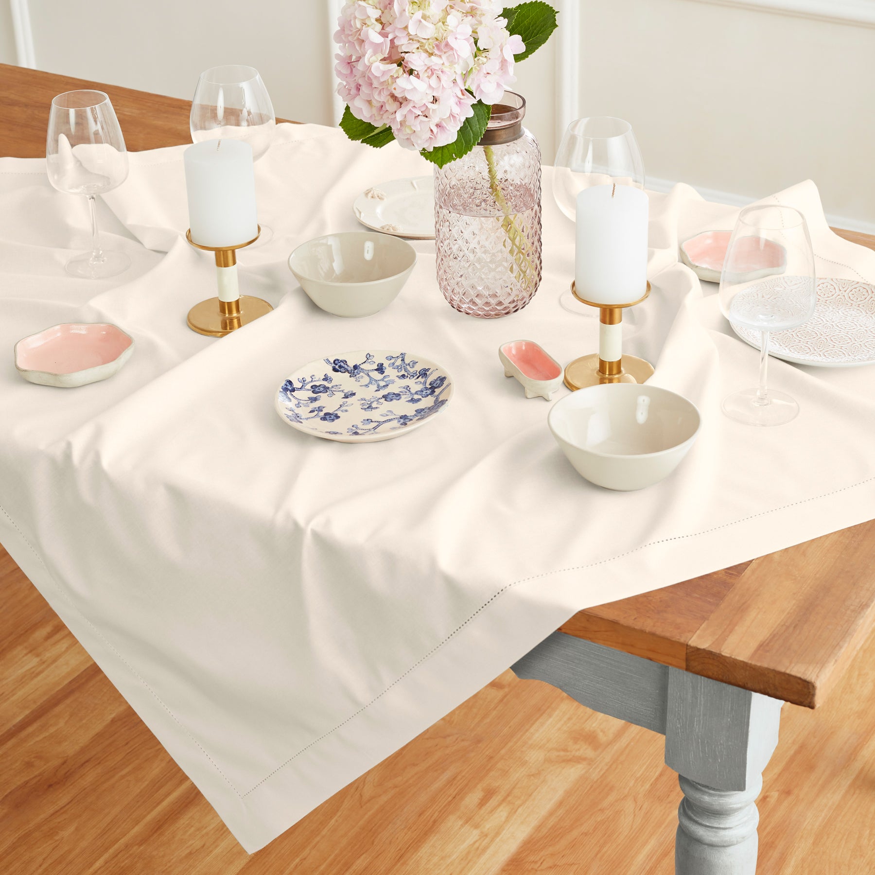 Premium Cotton Linen Hemstitch Table Throw - Elegant Decorative Table Runner for Dining Room, Wedding, Party & Home Decor