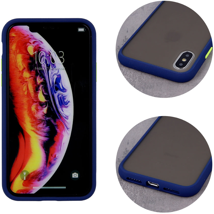 Apple iPhone 7 Hard Shell Case with Colored Buttons - Blue | Protective Cover for Everyday Use, Travel & Work
