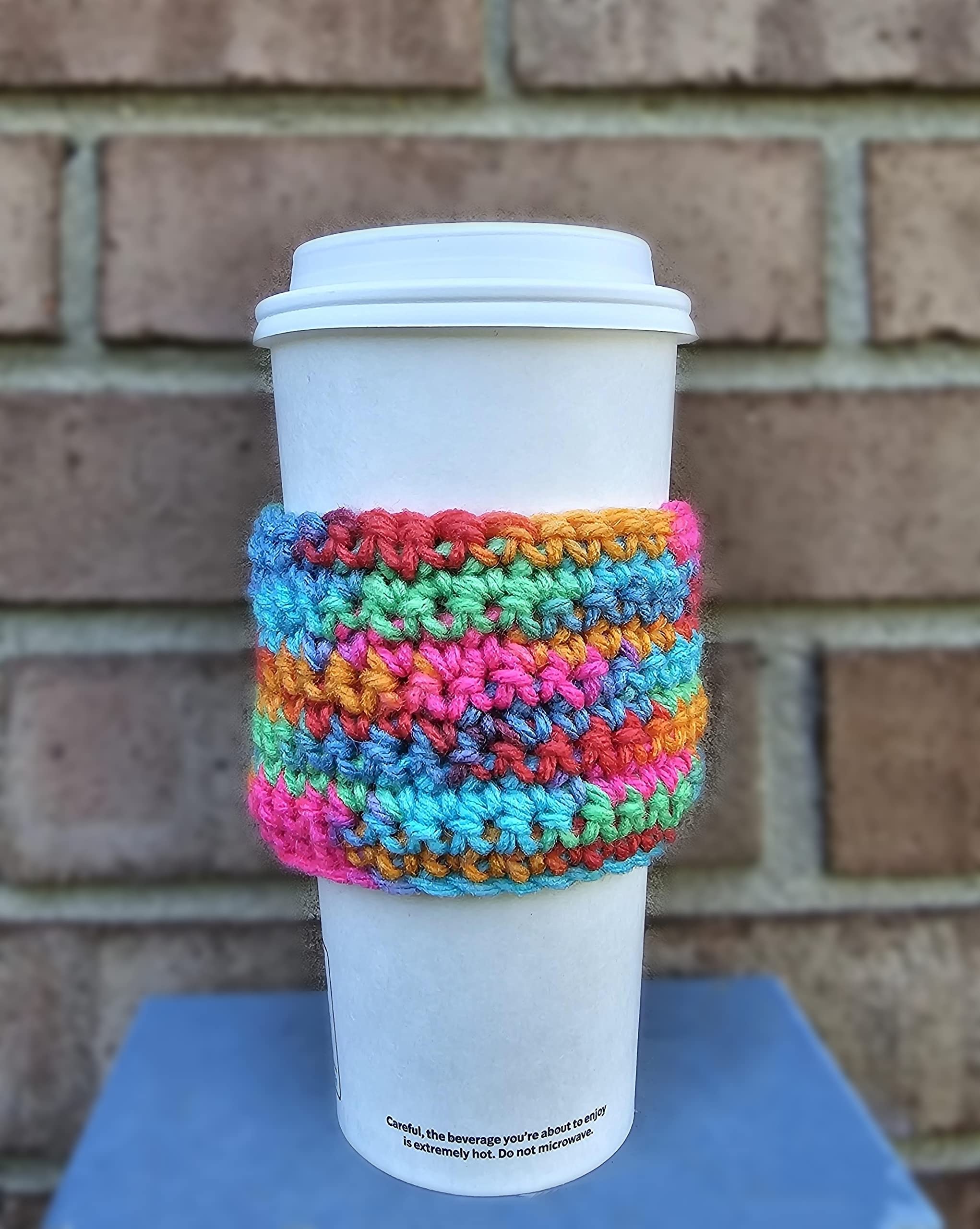 Insulated Crochet Cup Sleeve for Hot & Cold Drinks - Reusable Coffee & Tea Holder Cozy, Large Size | Perfect for Coffee Shops, Office Commute & Travel