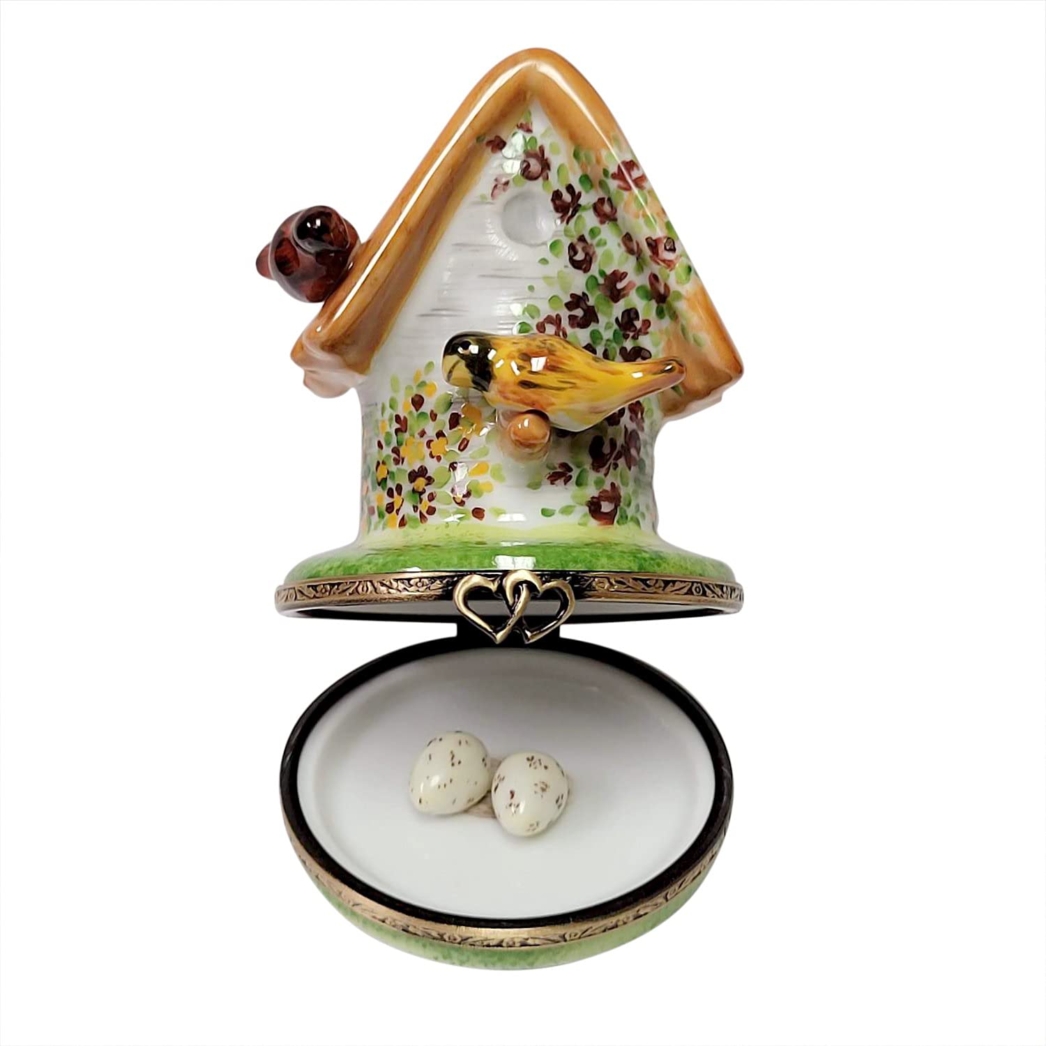 Limoges Porcelain Floral Birdhouse Box with Cardinal - Home Decor Gift
