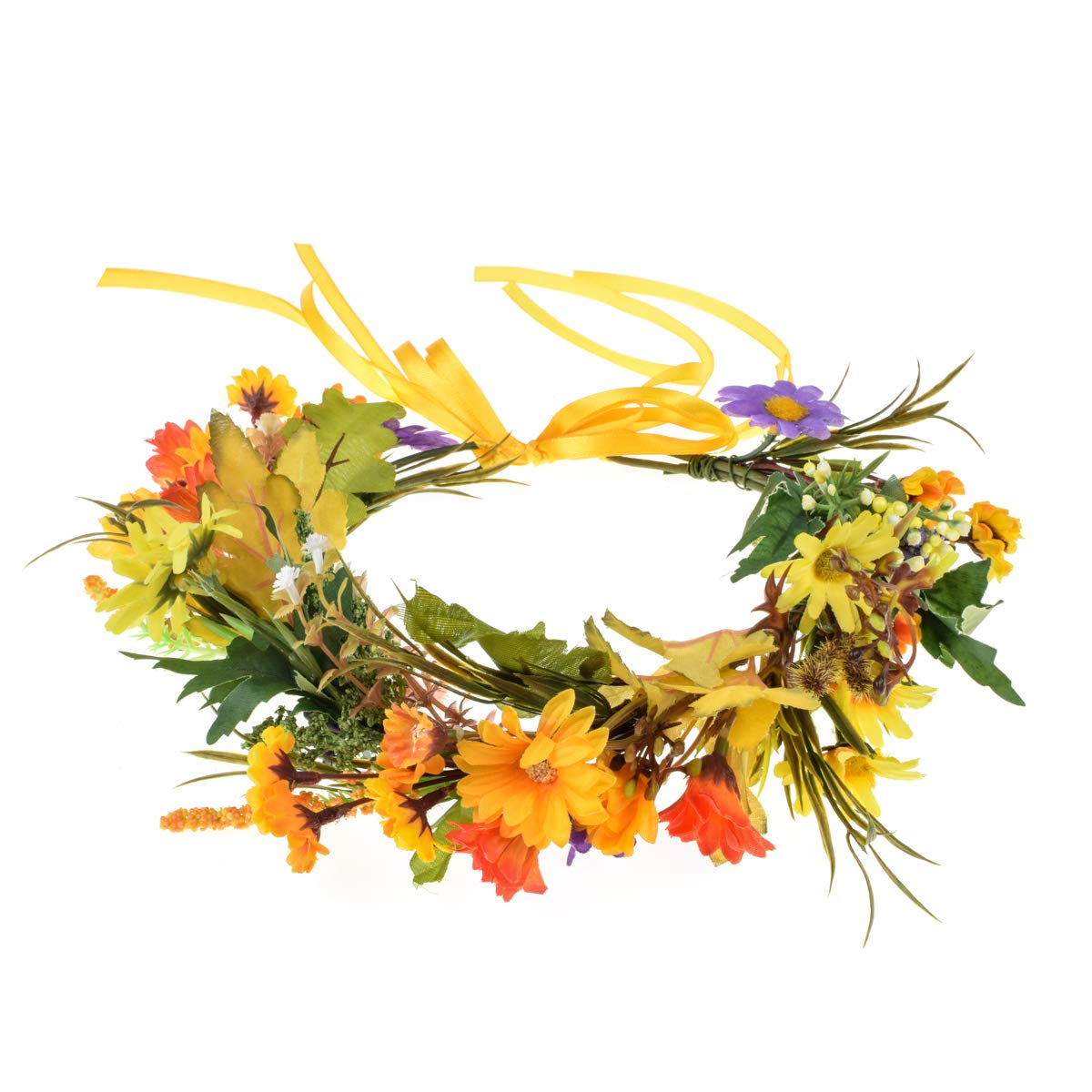 Rose Flower Headband Floral Crown Garland Halo - Daisy Orange Wedding Hair Accessory for Brides, Flower Girls, Festivals & Boho Photoshoots