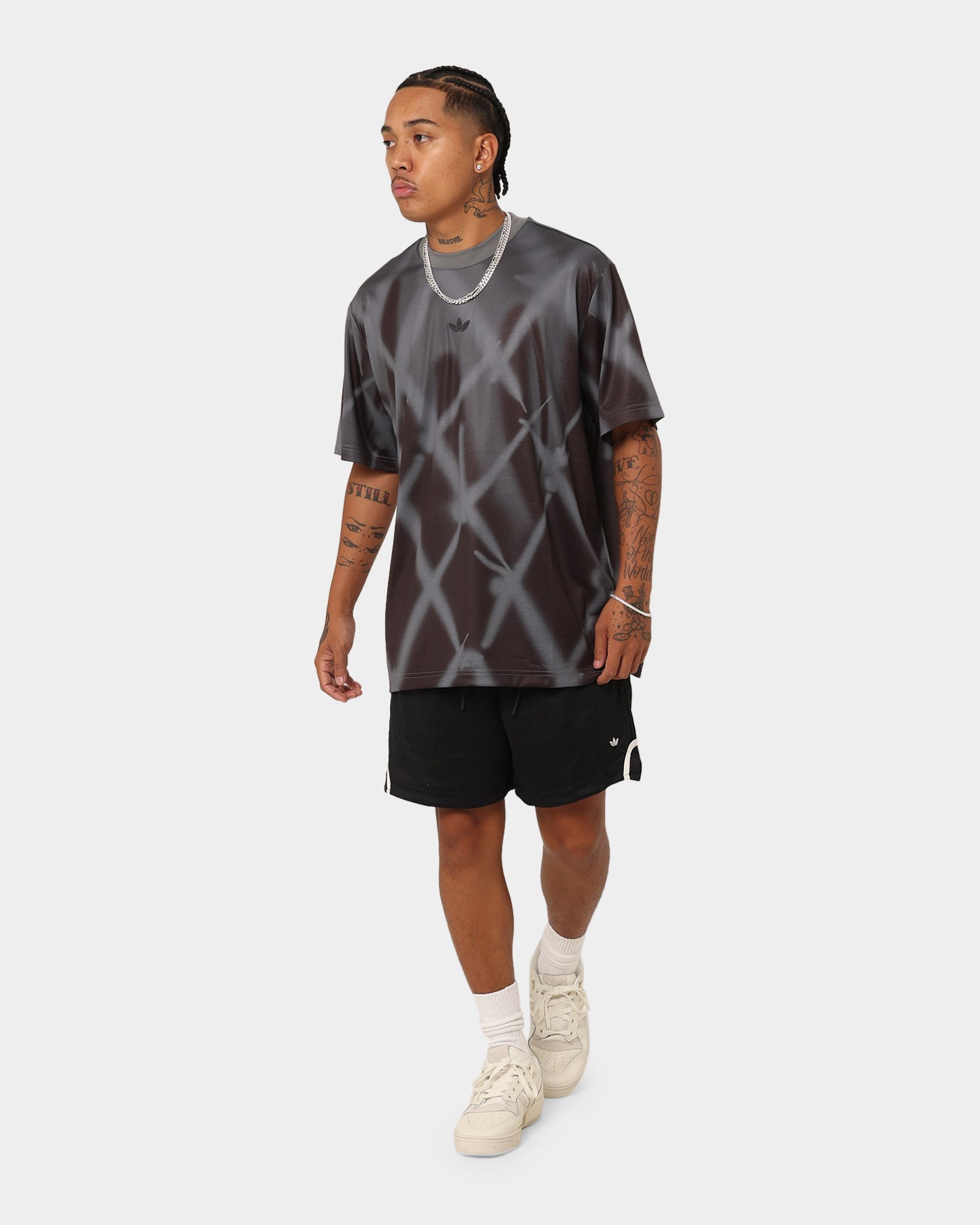 Adidas Streetball All Over Print T-Shirt for Men - Grey Athletic Casual Tee - Perfect for Basketball, Streetwear & Everyday Fashion